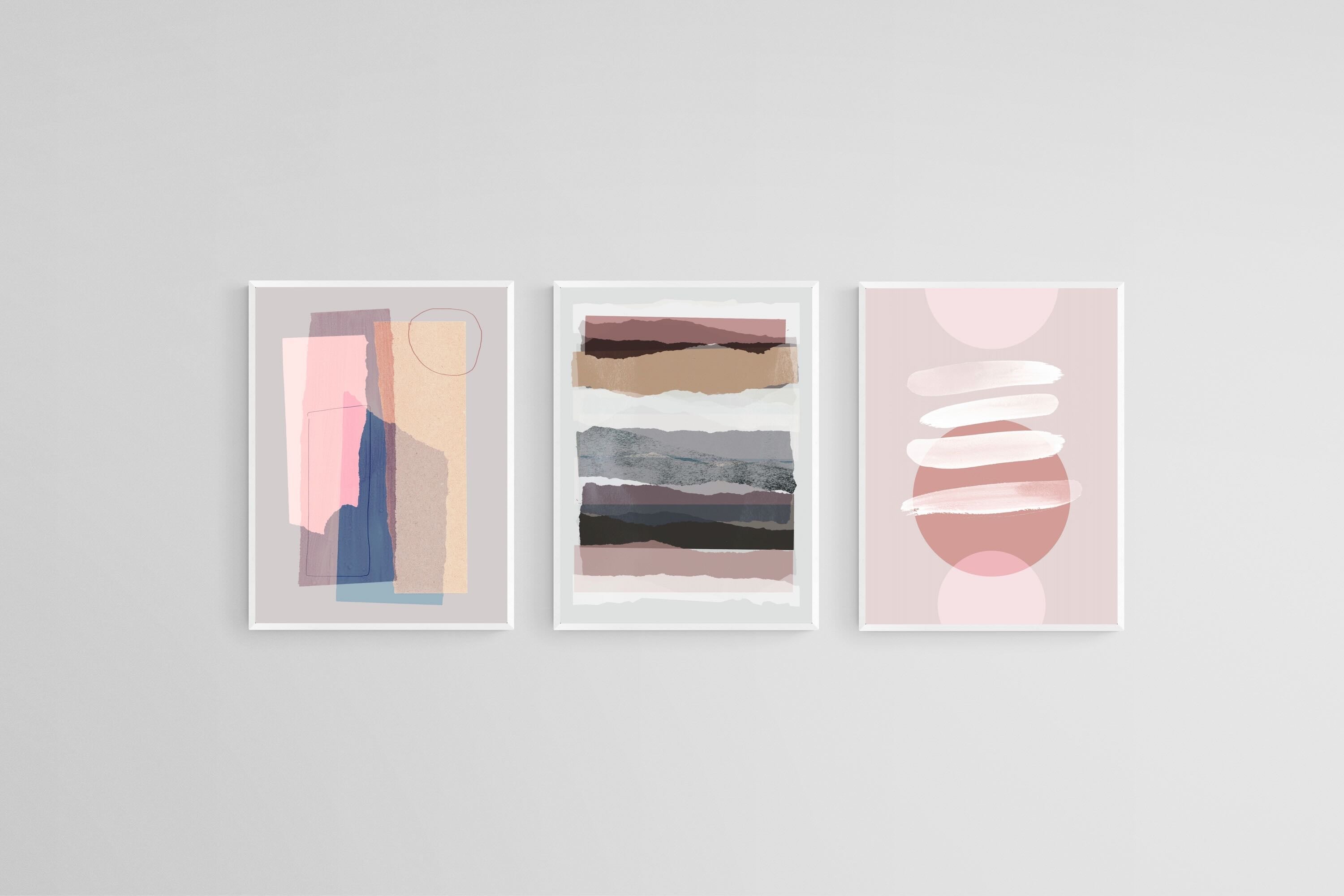 Abstract Pink Set-Wall_Art-45 x 60cm (x3)-Mounted Canvas-White-Pixalot