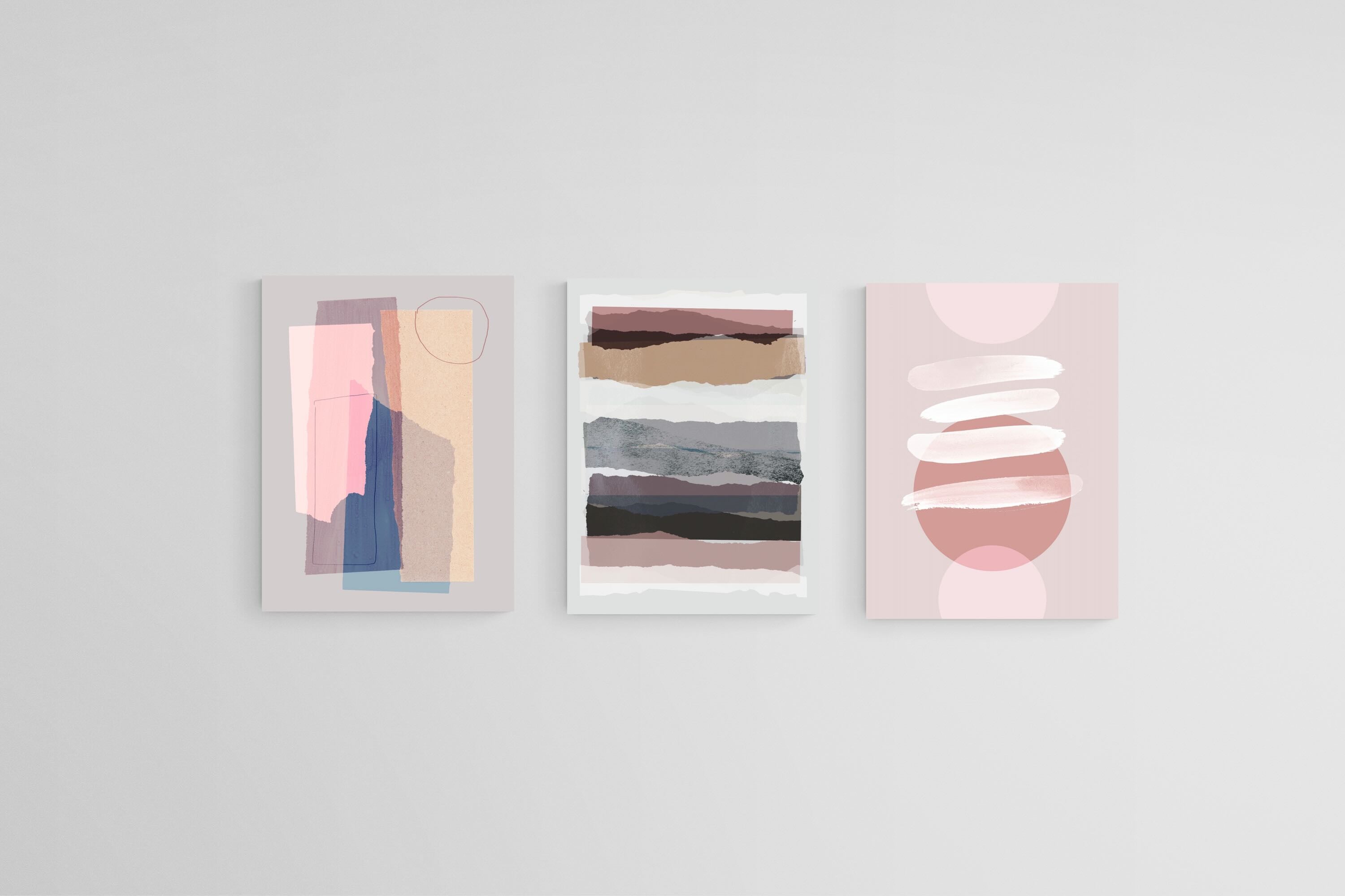 Abstract Pink Set-Wall_Art-45 x 60cm (x3)-Mounted Canvas-No Frame-Pixalot