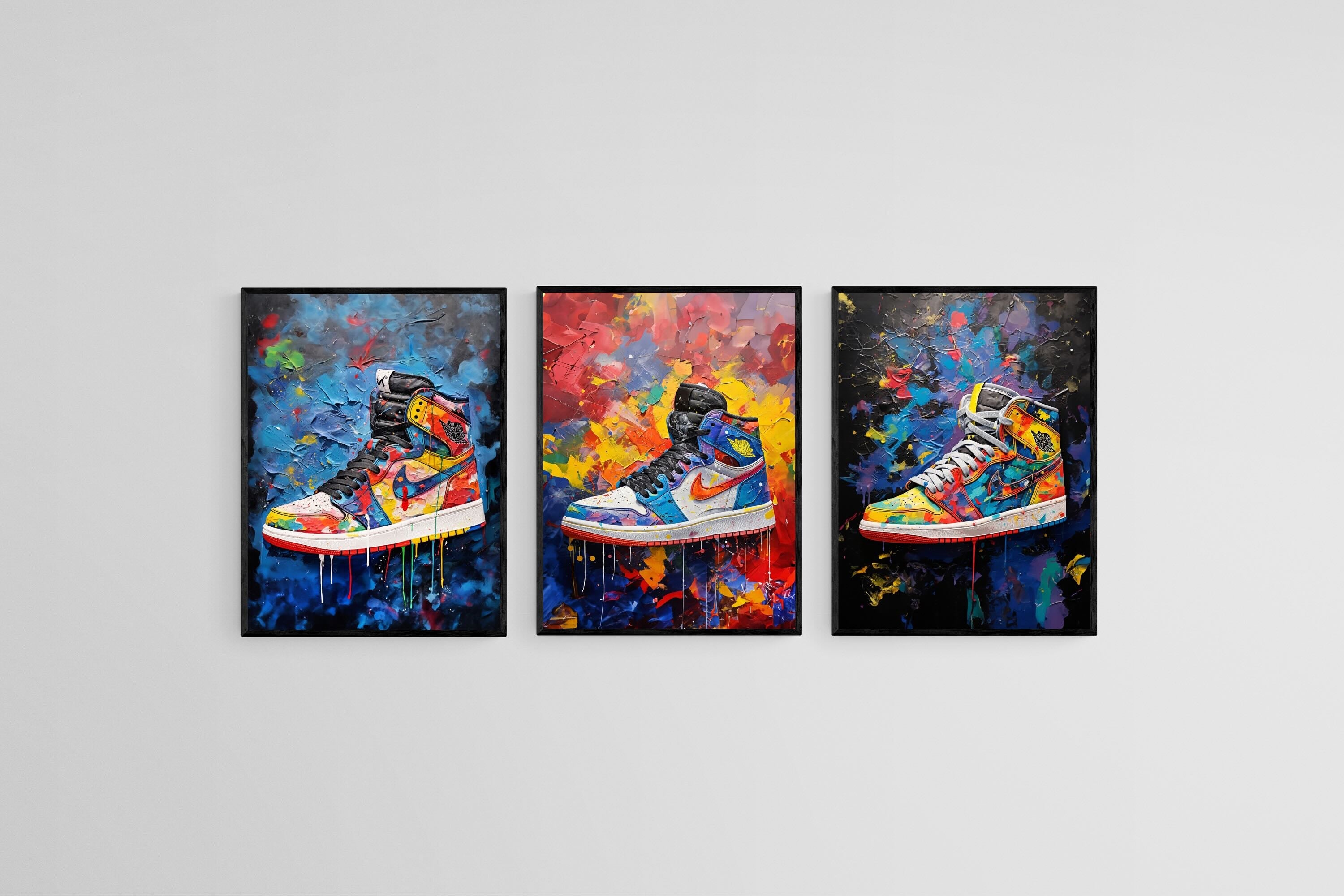 Air Jordan Set-Wall_Art-45 x 60cm (x3)-Mounted Canvas-Black-Pixalot