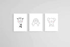 Animal Friends Set-Wall_Art-60 x 80cm (x3)-Mounted Canvas-No Frame-Pixalot
