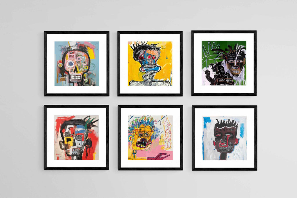 Basquiat Set-Wall_Art-30 x 30cm (x6)-Framed Print-Black-Pixalot