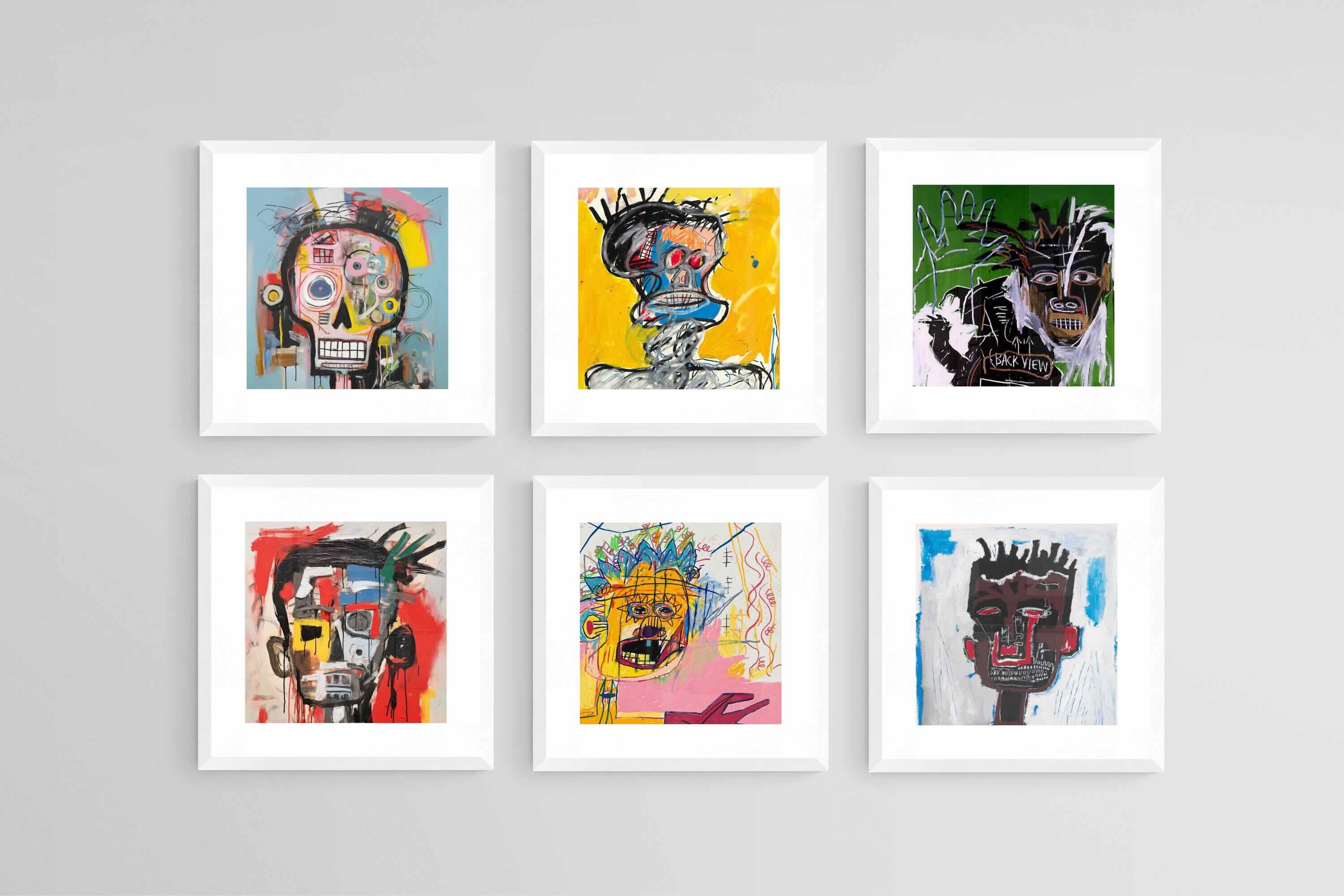 Basquiat Set-Wall_Art-30 x 30cm (x6)-Framed Print-White-Pixalot