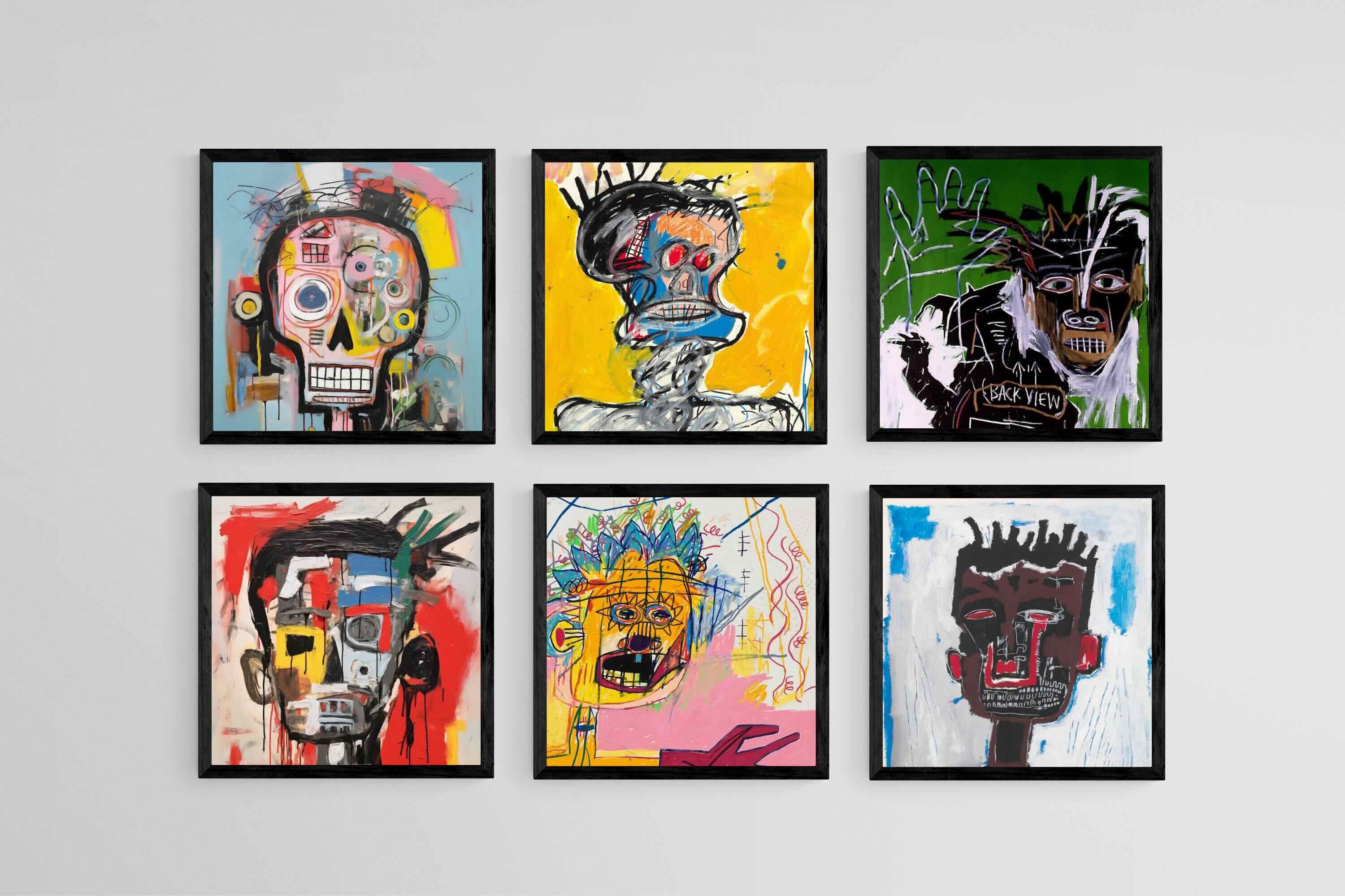 Basquiat Set-Wall_Art-30 x 30cm (x6)-Mounted Canvas-Black-Pixalot