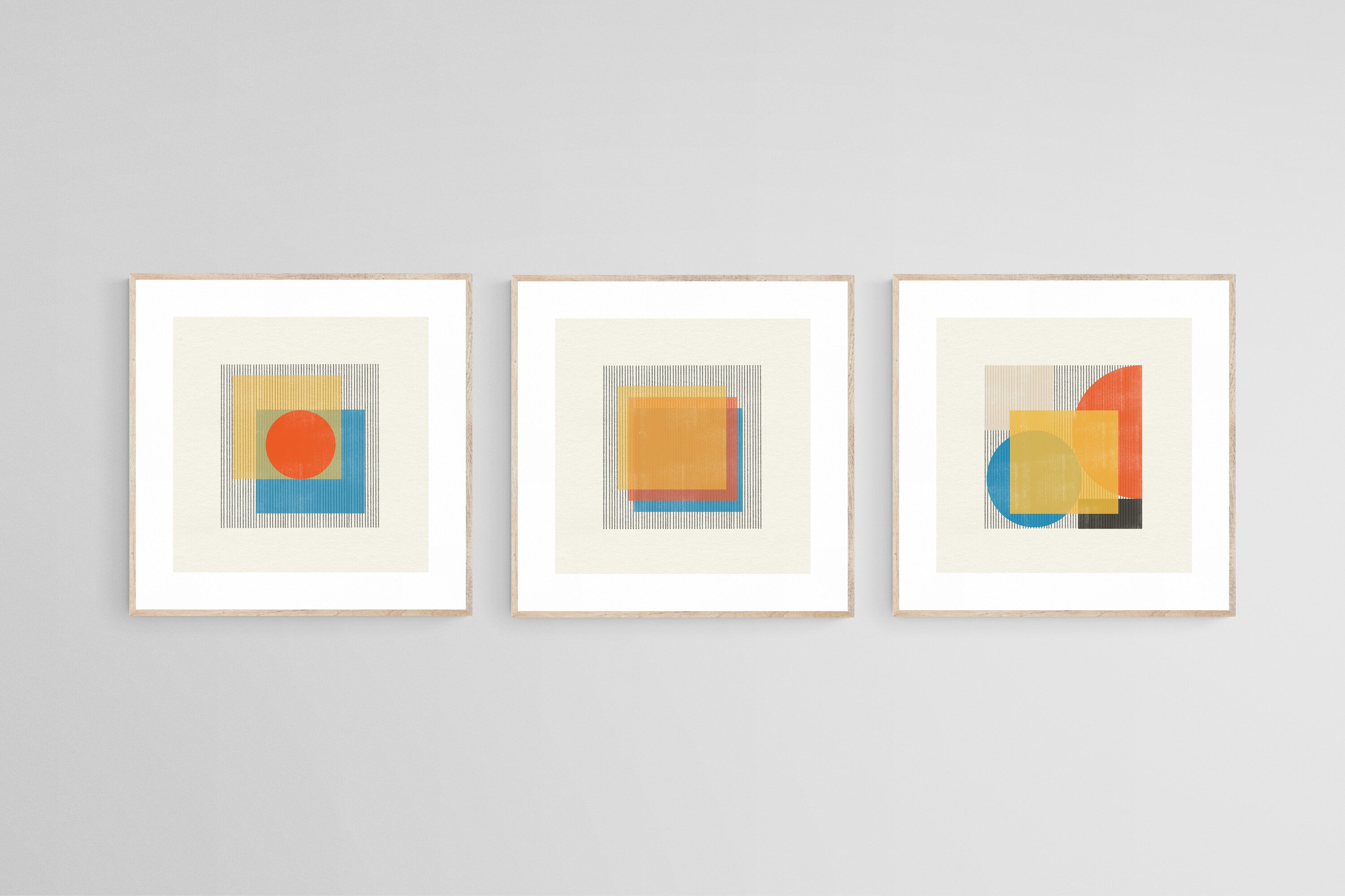 Bauhaus Square Set-Wall_Art-50 x 50cm (x3)-Framed Print-Wood-Pixalot