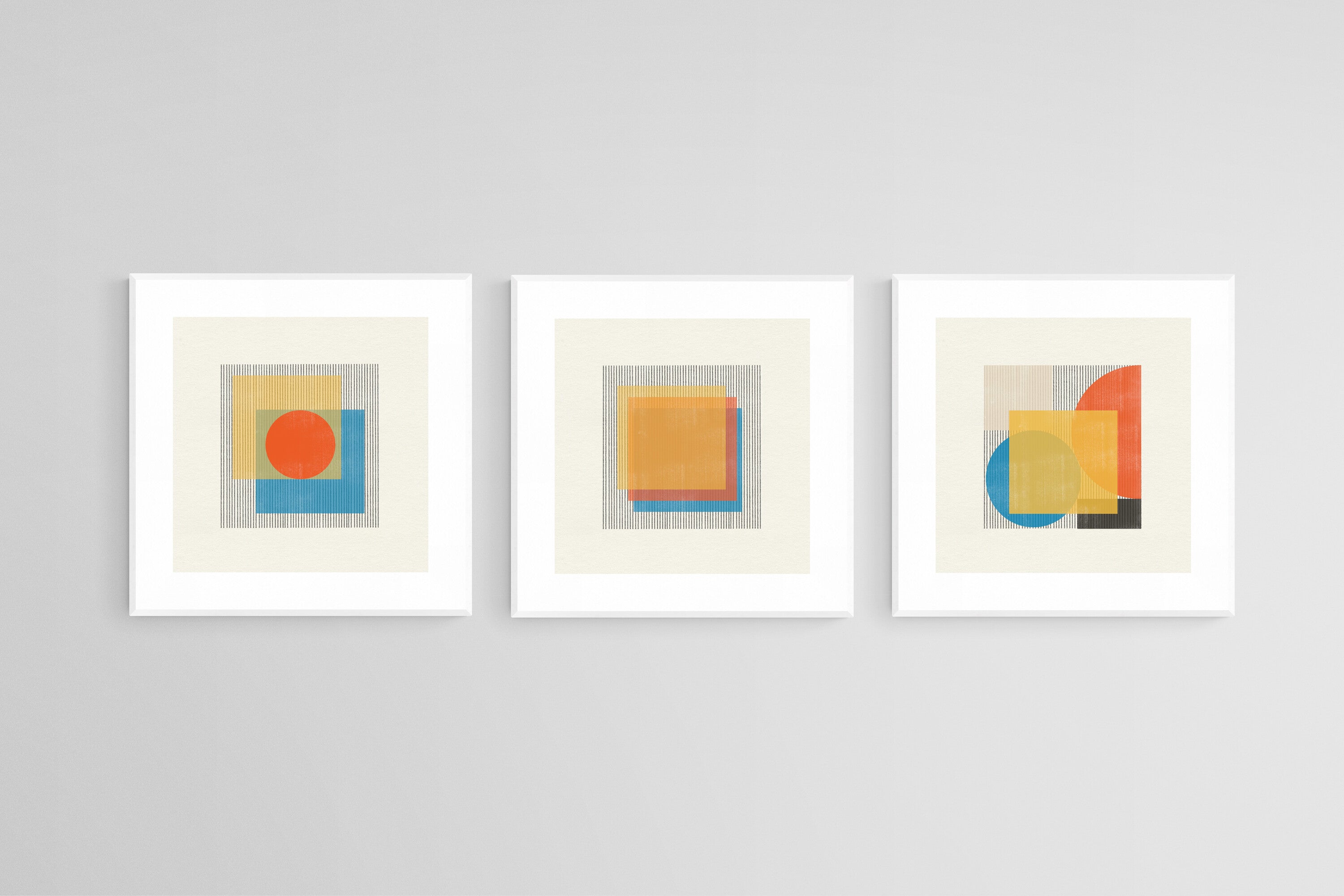 Bauhaus Square Set-Wall_Art-50 x 50cm (x3)-Framed Print-White-Pixalot