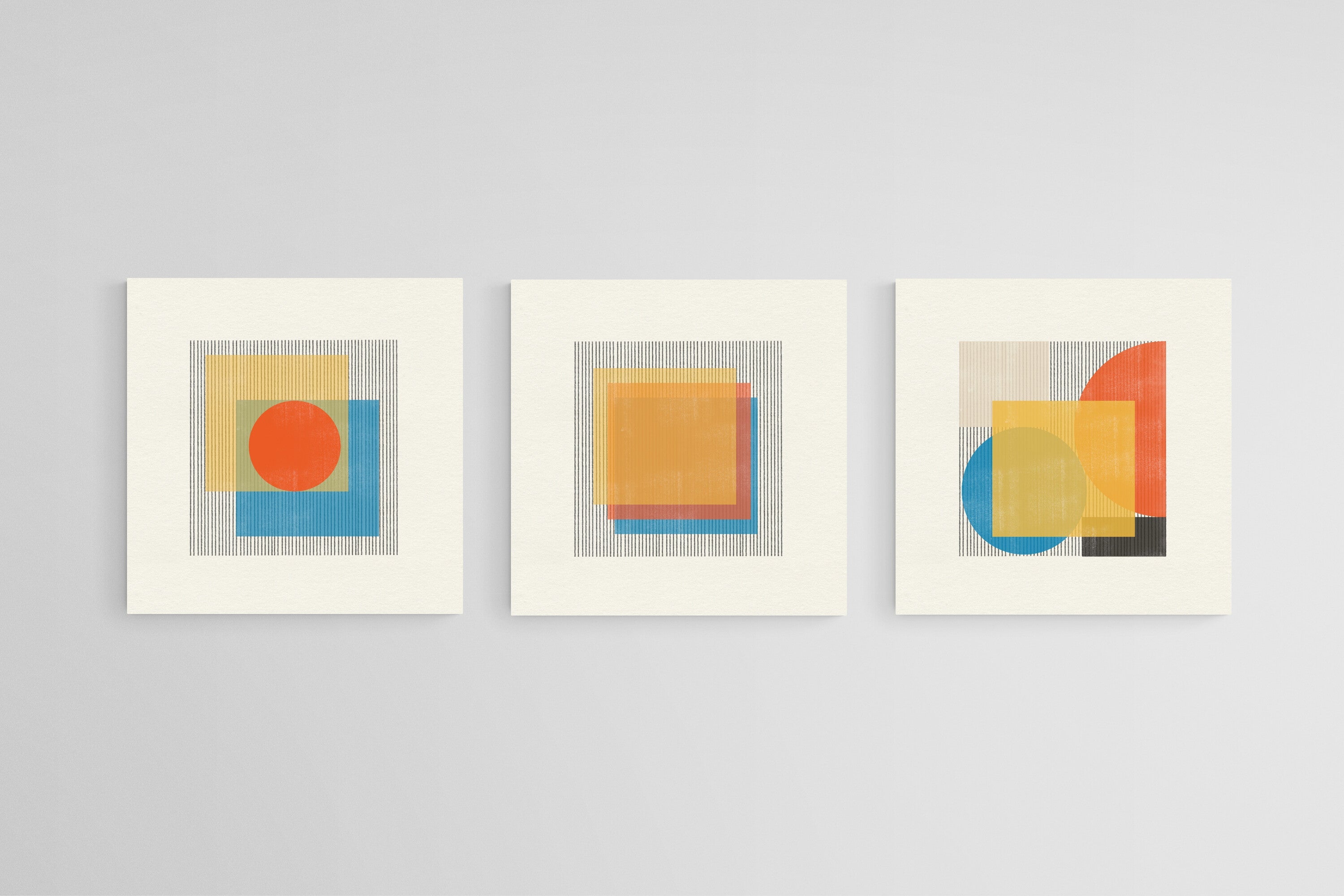 Bauhaus Square Set-Wall_Art-50 x 50cm (x3)-Mounted Canvas-No Frame-Pixalot