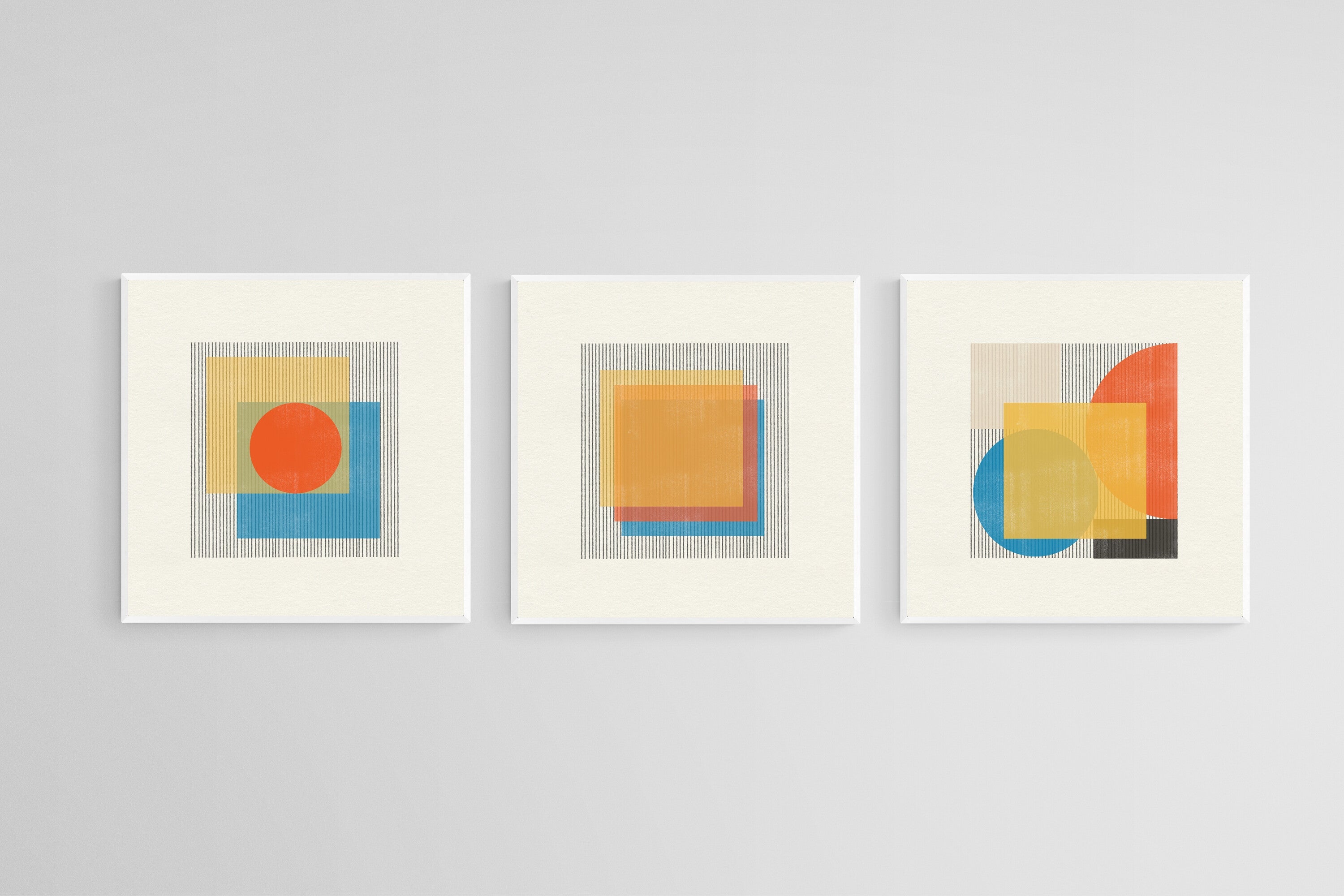 Bauhaus Square Set-Wall_Art-50 x 50cm (x3)-Mounted Canvas-White-Pixalot