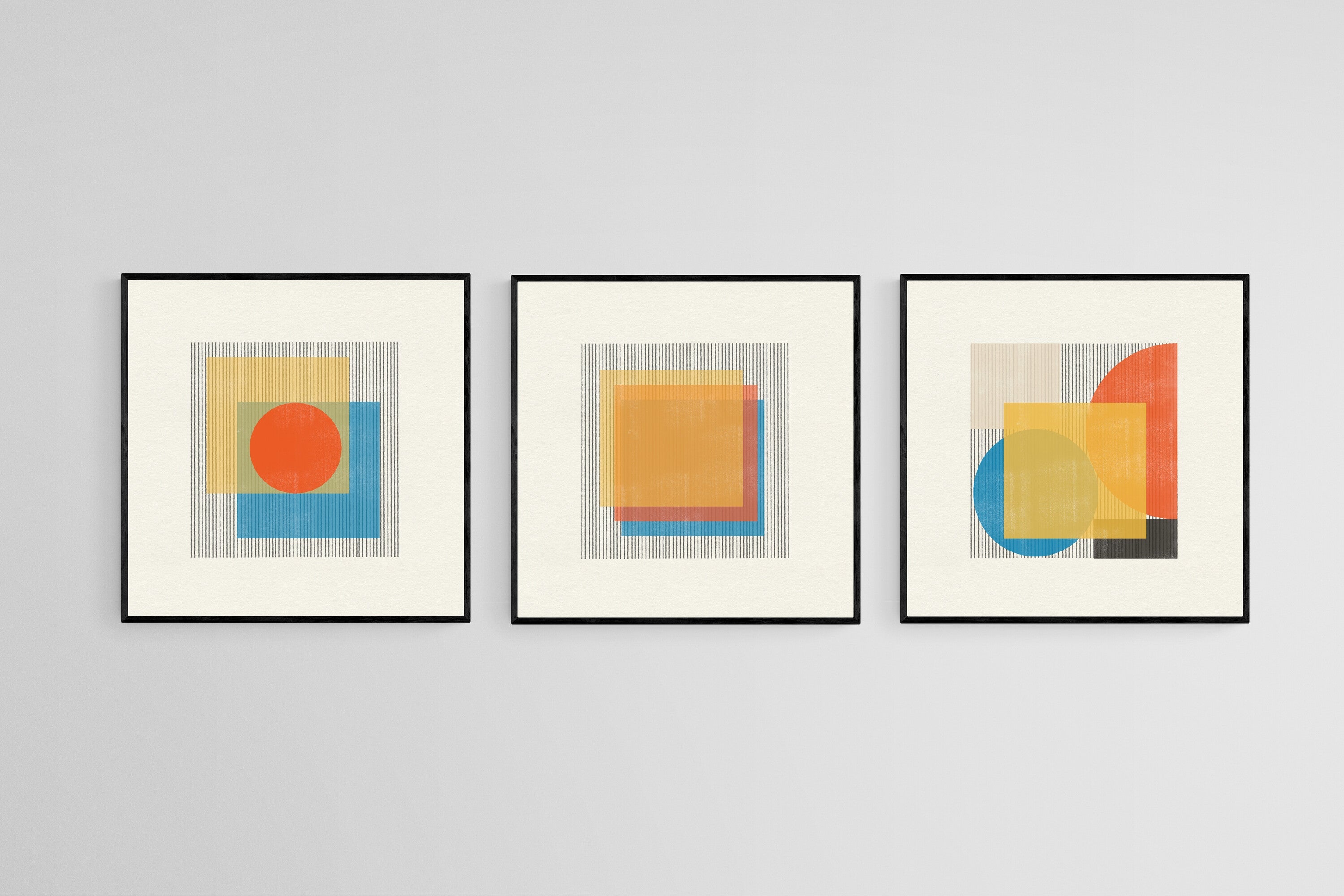 Bauhaus Square Set-Wall_Art-50 x 50cm (x3)-Mounted Canvas-Black-Pixalot