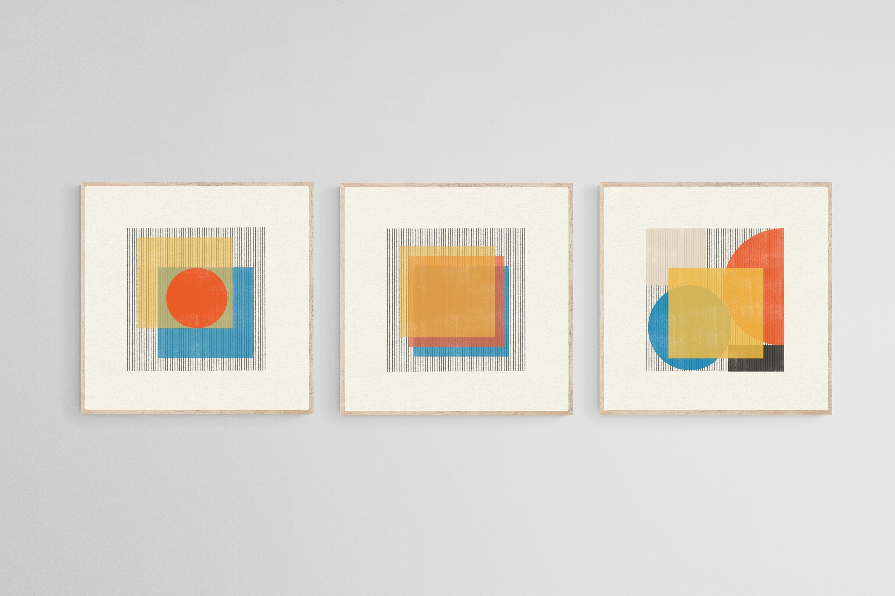 Bauhaus Square Set-Wall_Art-50 x 50cm (x3)-Mounted Canvas-Wood-Pixalot