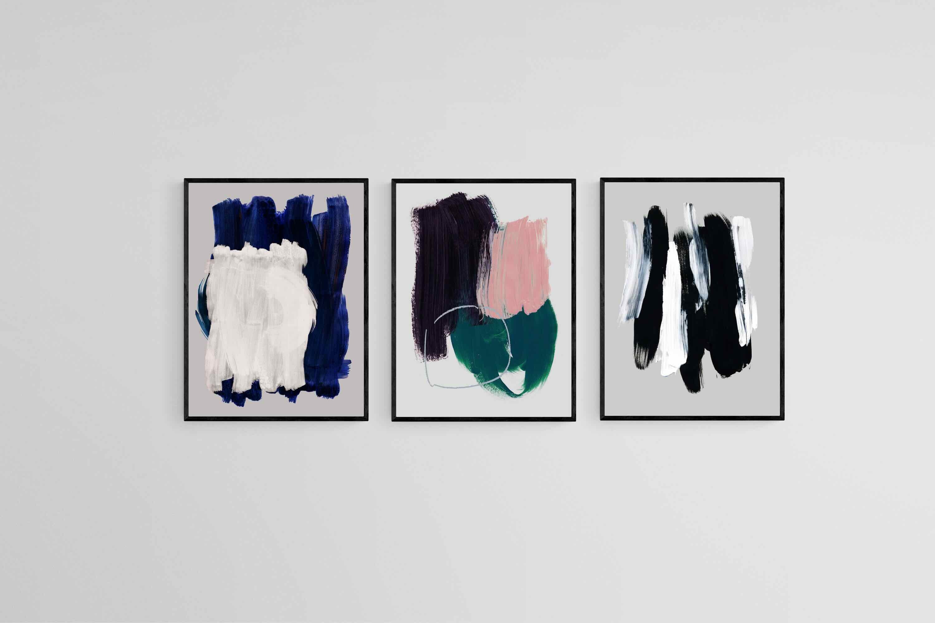 Chromatic Layers Set-Wall_Art-45 x 60cm (x3)-Mounted Canvas-Black-Pixalot
