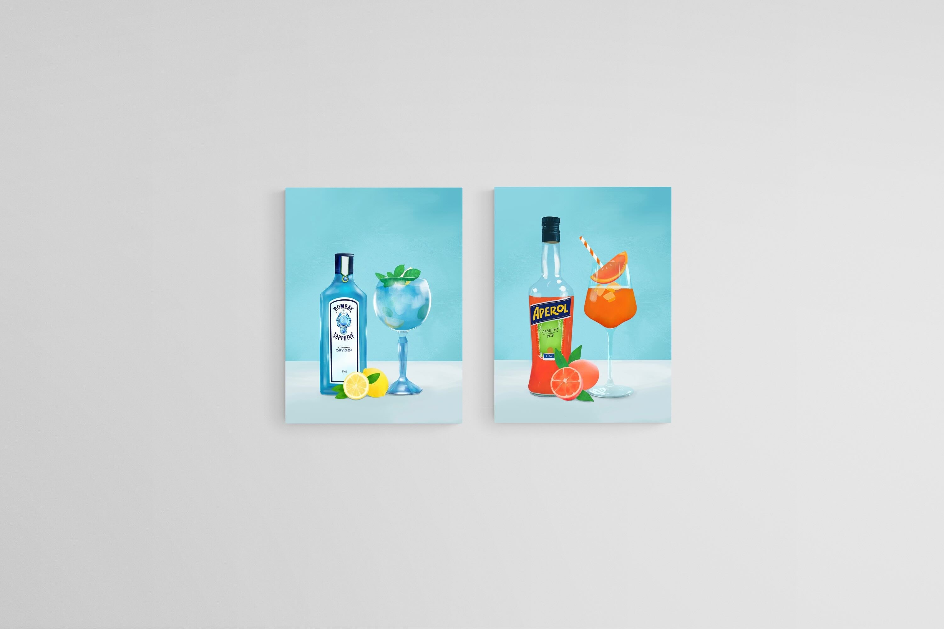 Cocktail Hour Set-Wall_Art-45 x 60cm (x2)-Mounted Canvas-No Frame-Pixalot