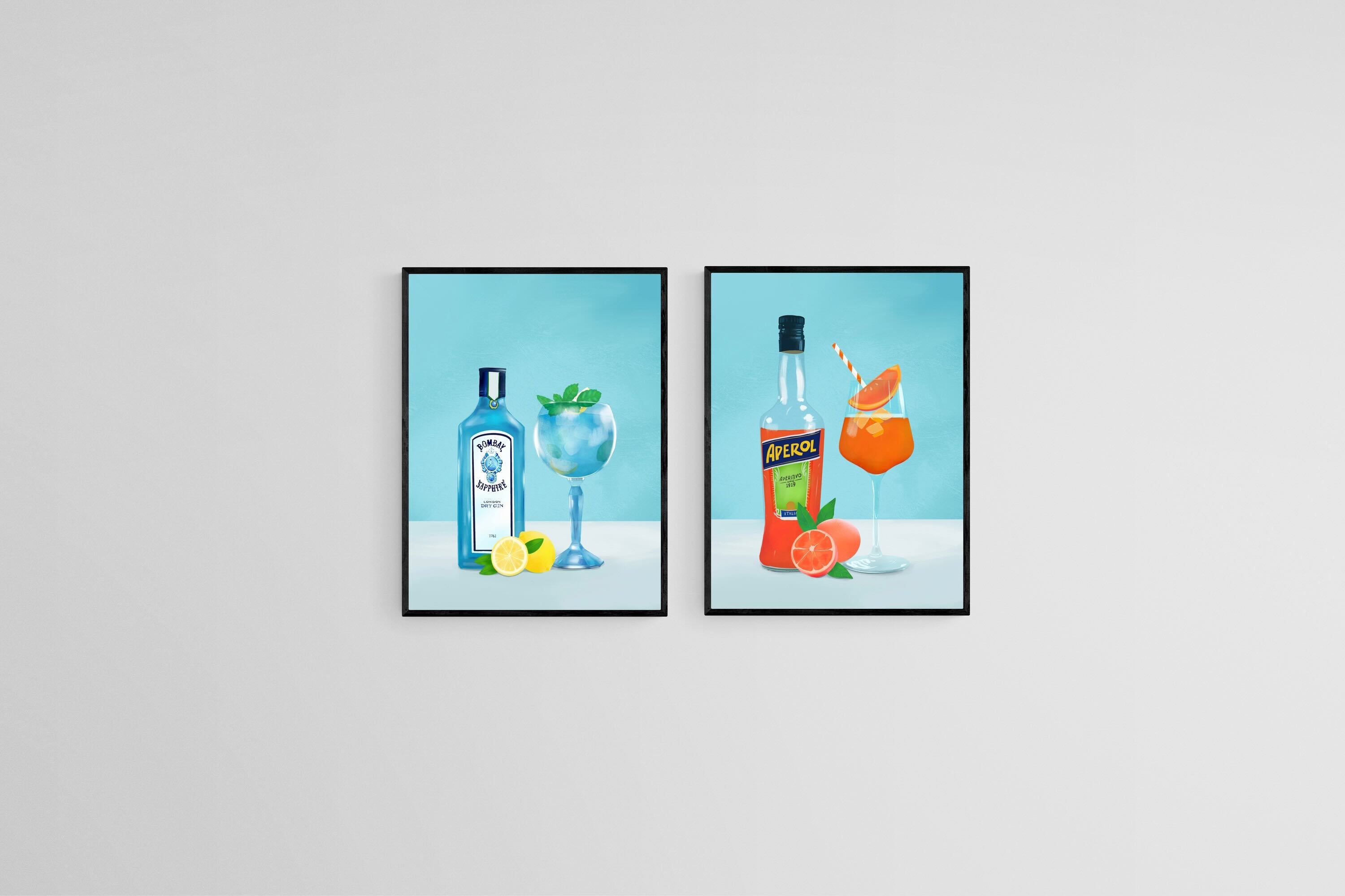 Cocktail Hour Set-Wall_Art-45 x 60cm (x2)-Mounted Canvas-Black-Pixalot