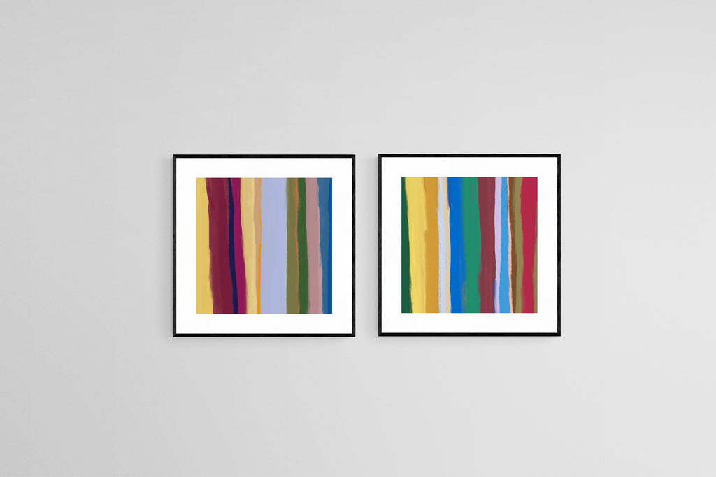 Coloured Stripes Set-Wall_Art-50 x 50cm (x2)-Framed Print-Black-Pixalot