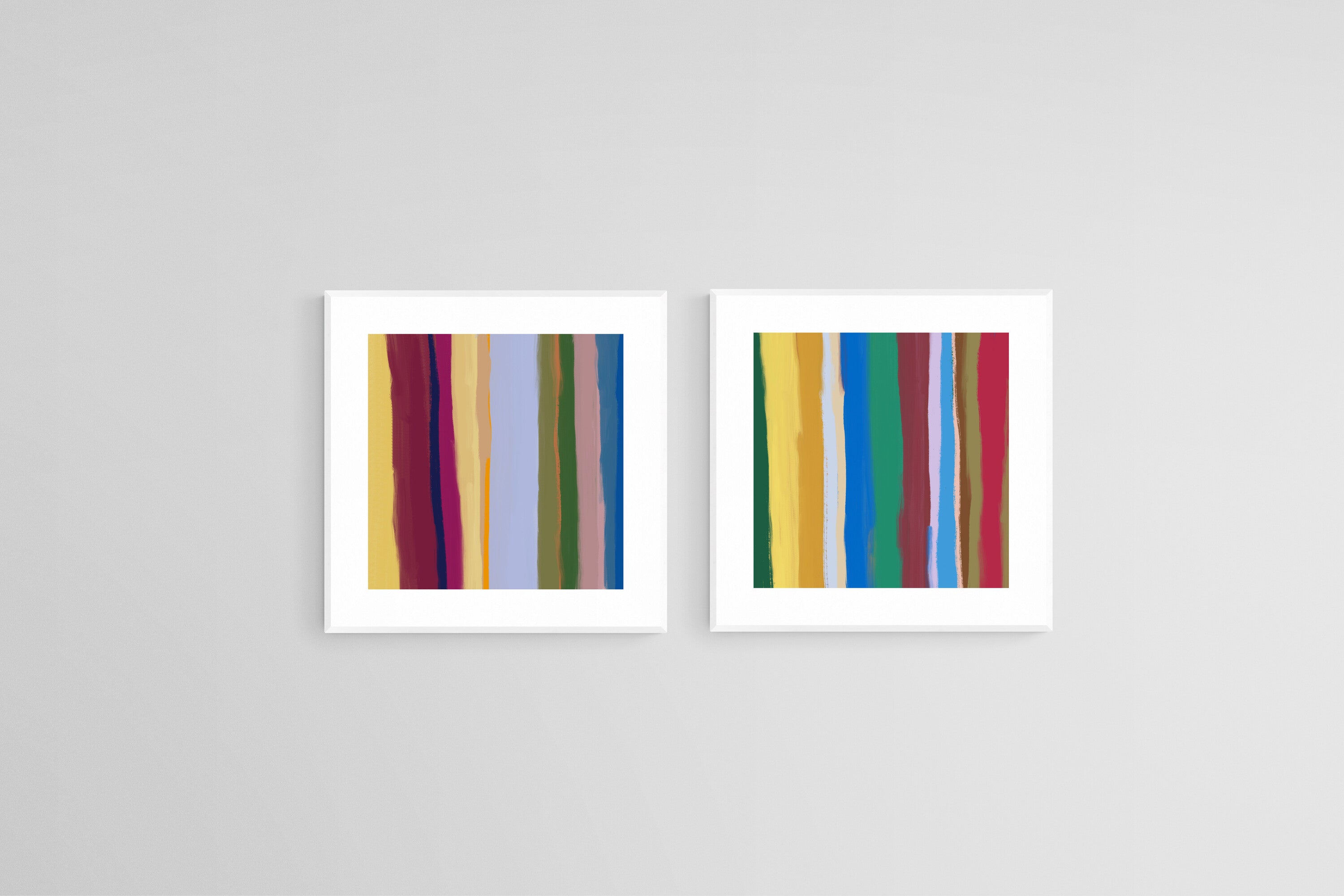 Coloured Stripes Set-Wall_Art-50 x 50cm (x2)-Framed Print-White-Pixalot