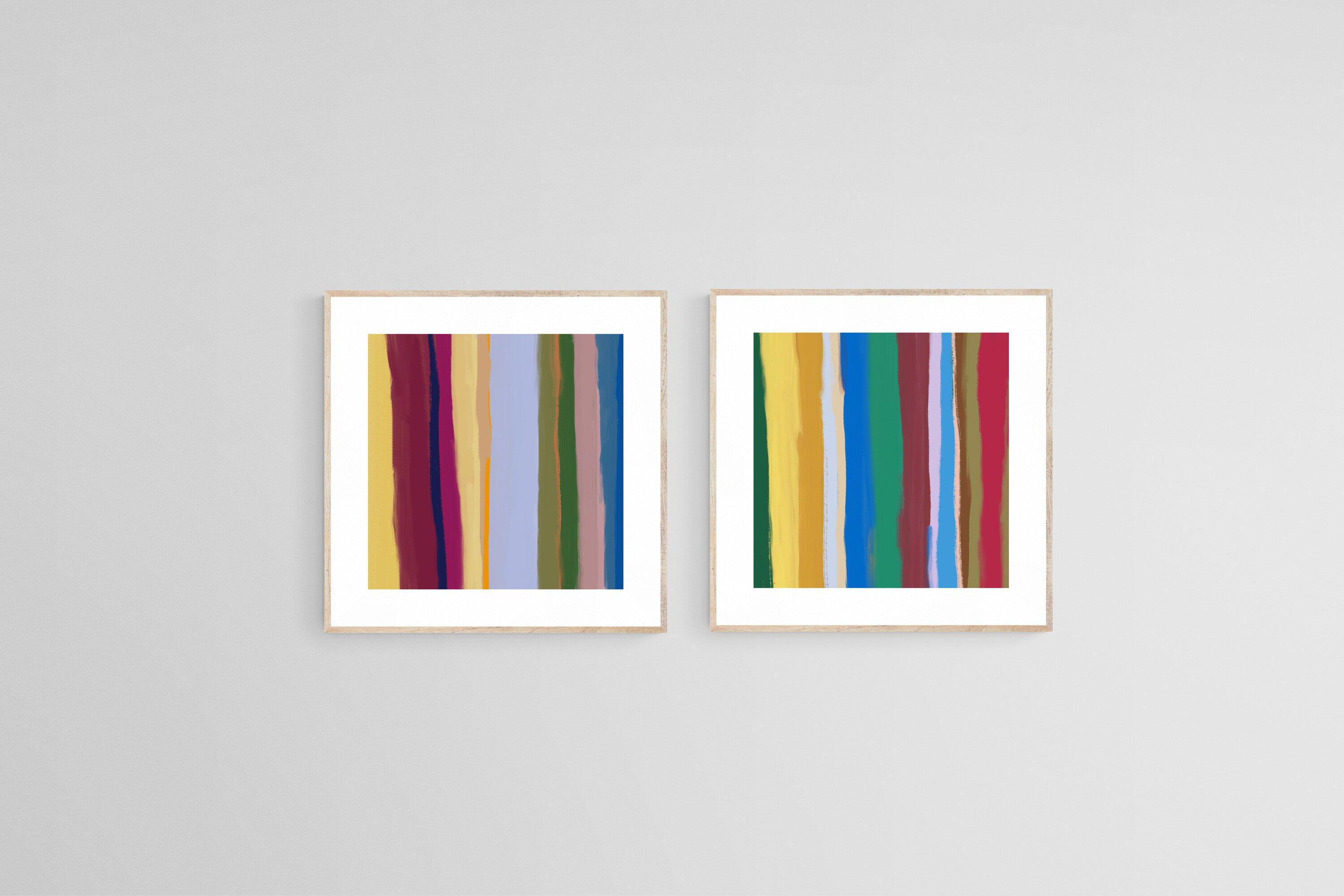 Coloured Stripes Set-Wall_Art-50 x 50cm (x2)-Framed Print-Wood-Pixalot