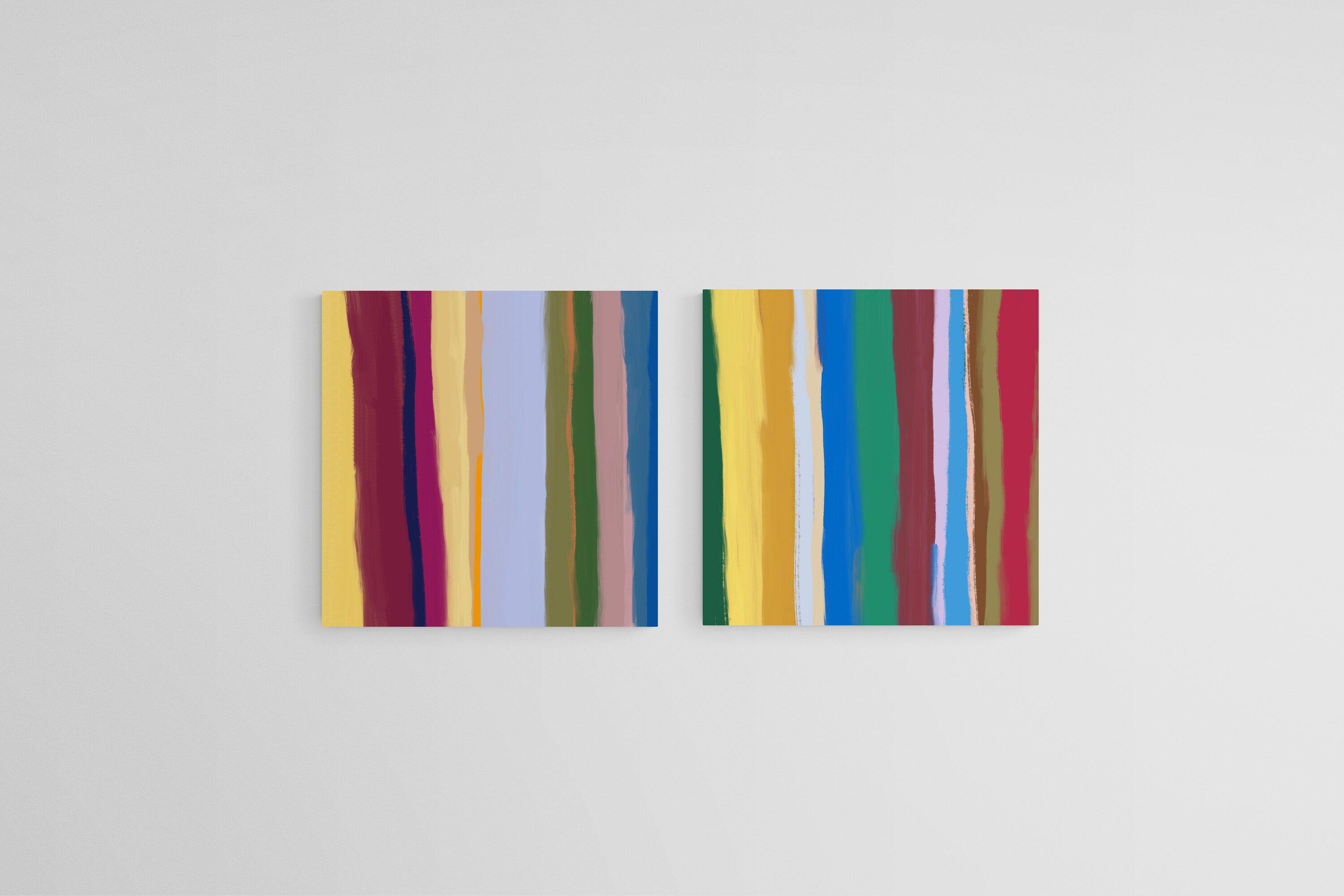 Coloured Stripes Set-Wall_Art-50 x 50cm (x2)-Mounted Canvas-No Frame-Pixalot