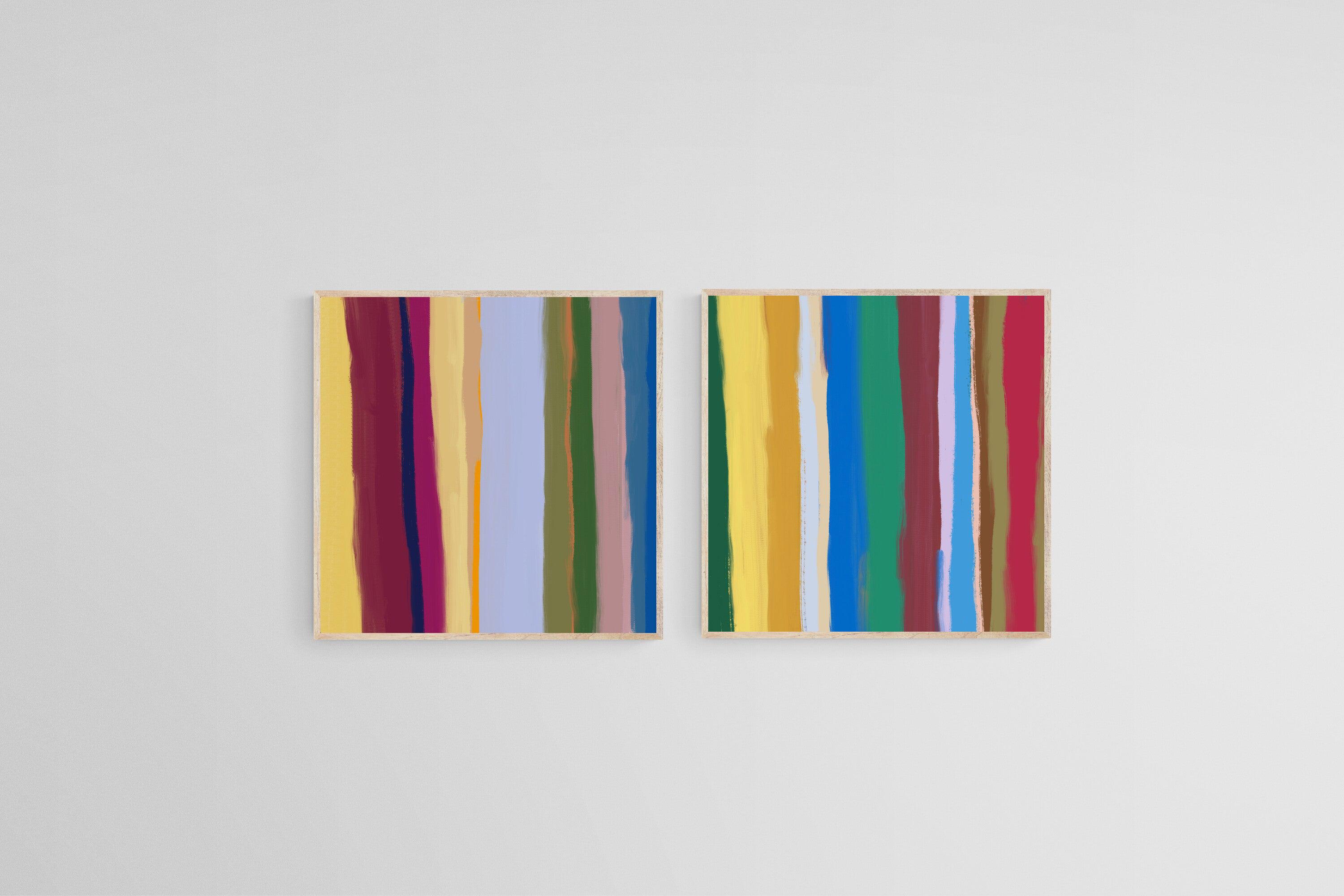 Coloured Stripes Set-Wall_Art-50 x 50cm (x2)-Mounted Canvas-Wood-Pixalot