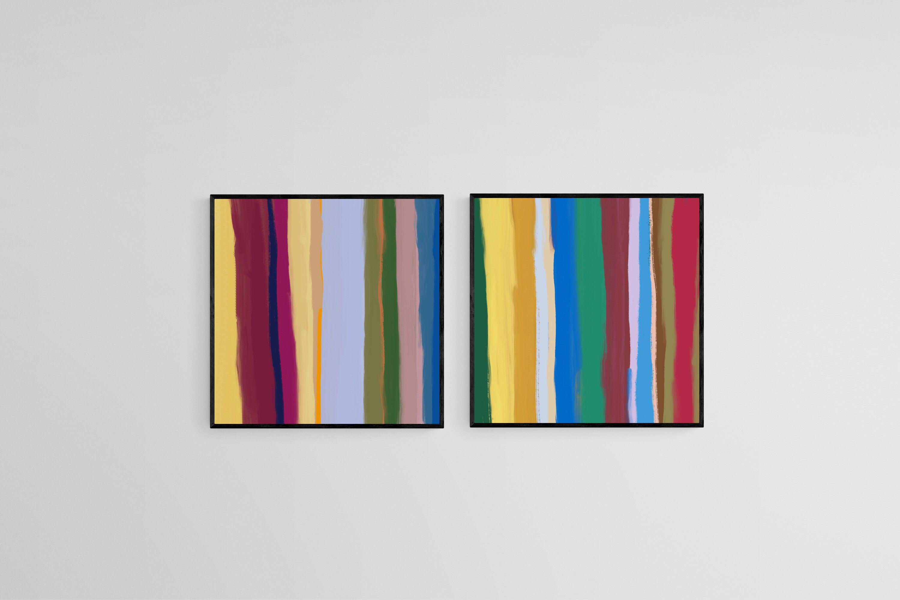 Coloured Stripes Set-Wall_Art-50 x 50cm (x2)-Mounted Canvas-Black-Pixalot
