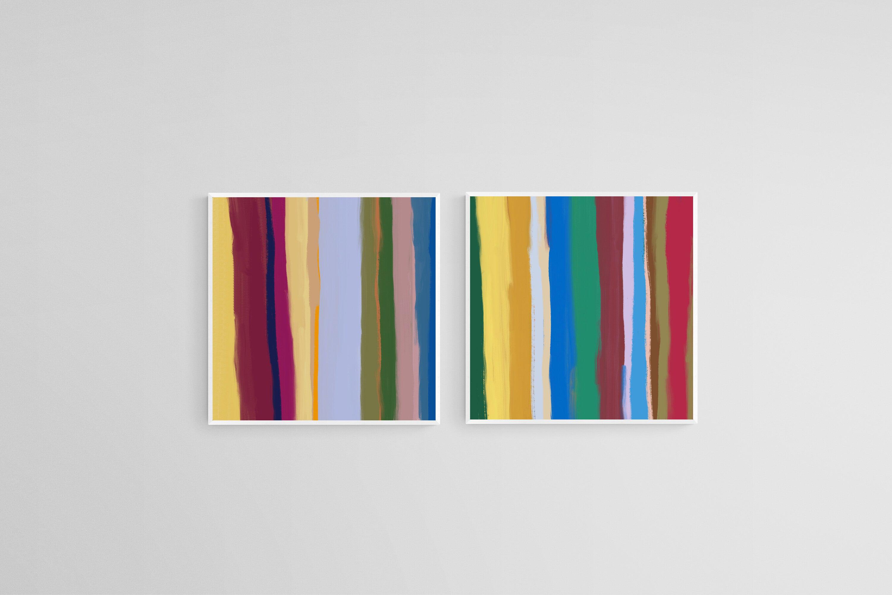 Coloured Stripes Set-Wall_Art-50 x 50cm (x2)-Mounted Canvas-White-Pixalot