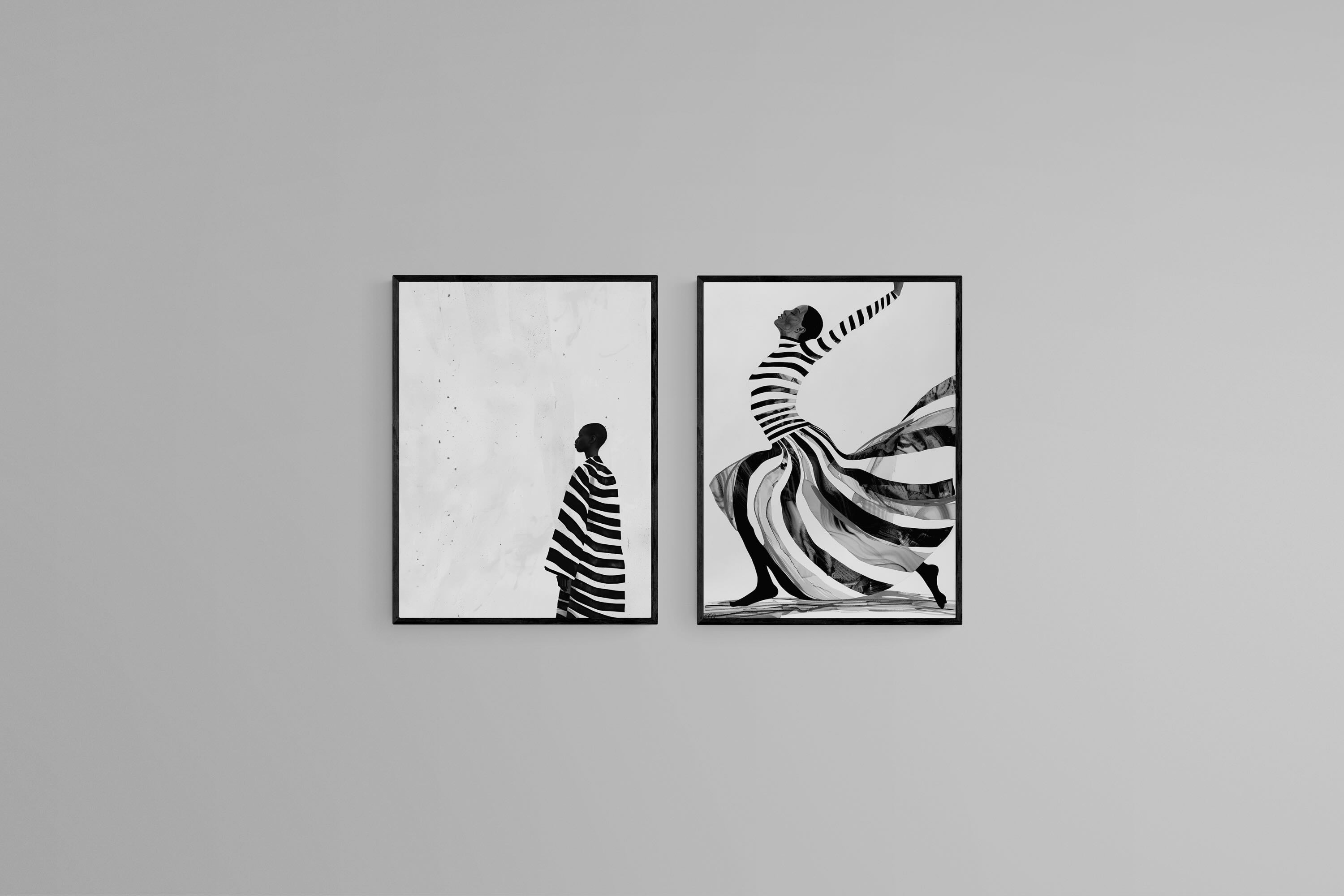 Echoes in Motion Set-Wall_Art-45 x 60cm (x2)-Mounted Canvas-Black-Pixalot