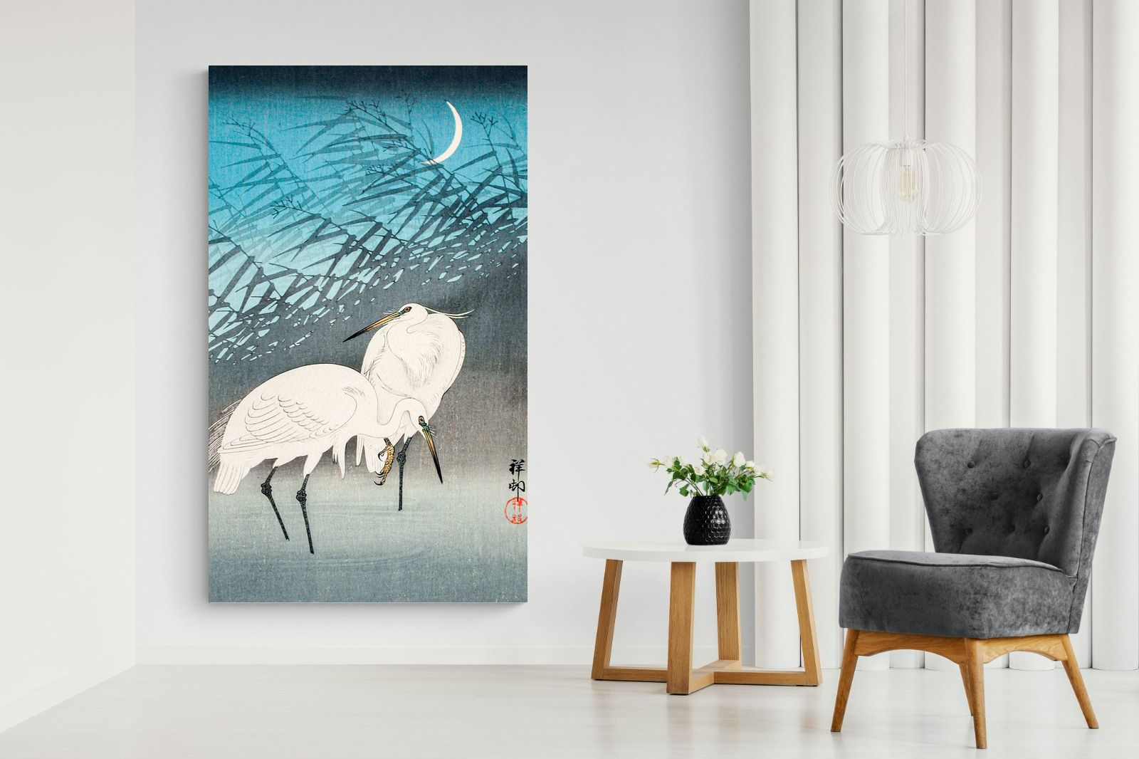 Pixalot Egrets and Reeds in Moonlight