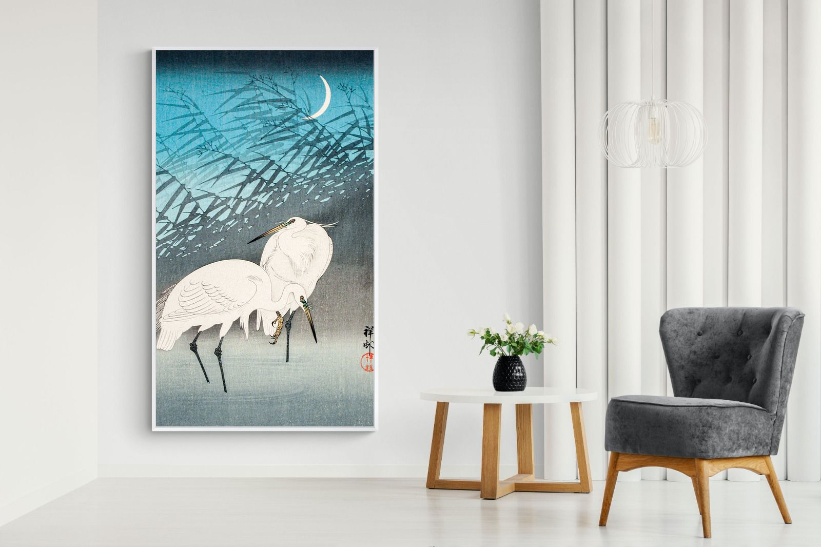 Pixalot Egrets and Reeds in Moonlight