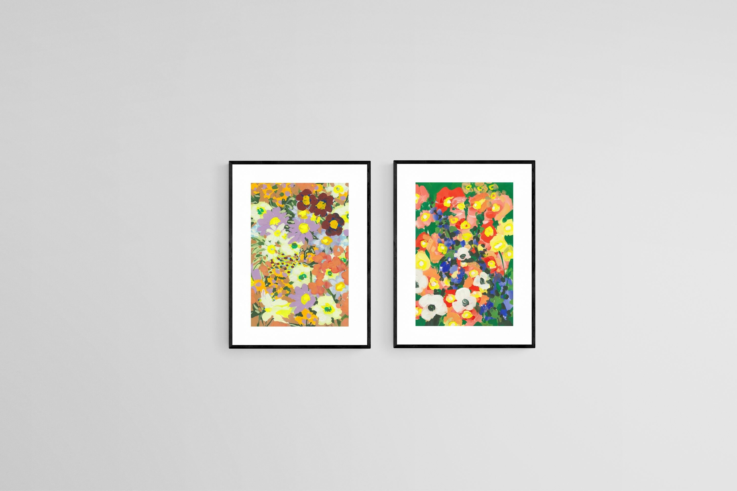 Floral Vibrance Set-Wall_Art-45 x 60cm (x2)-Framed Print-Black-Pixalot