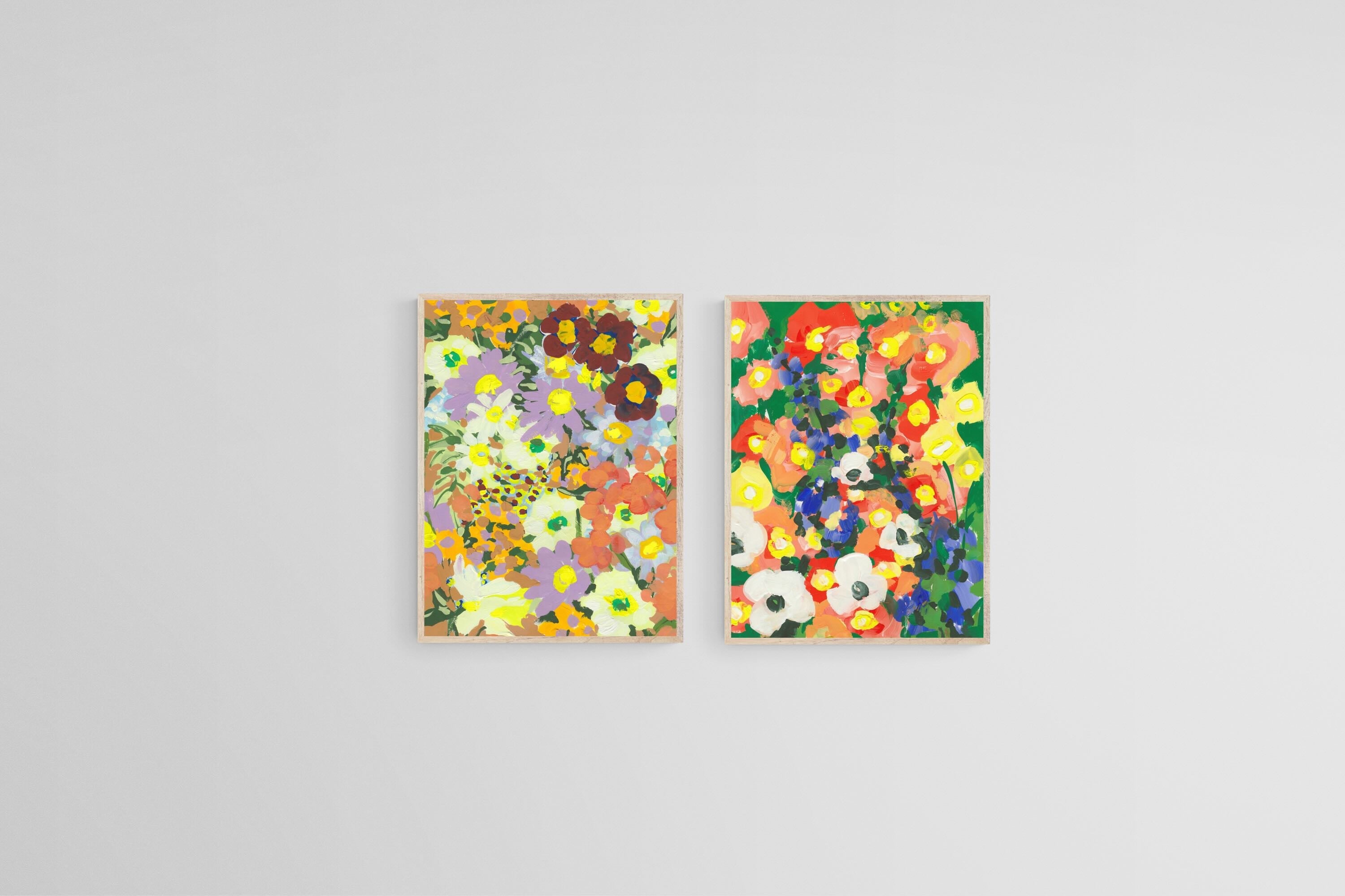 Floral Vibrance Set-Wall_Art-45 x 60cm (x2)-Mounted Canvas-Wood-Pixalot