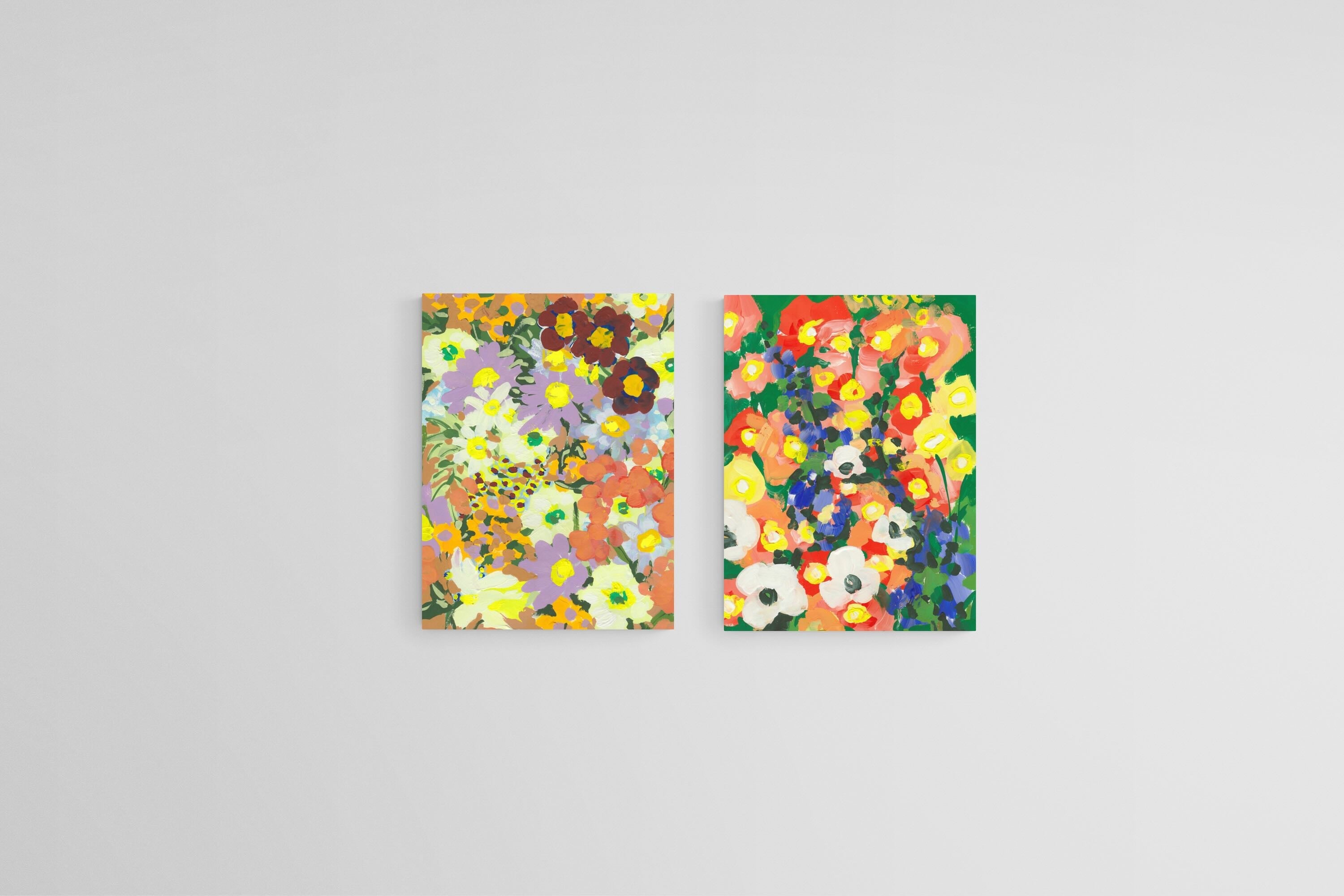 Floral Vibrance Set-Wall_Art-45 x 60cm (x2)-Mounted Canvas-No Frame-Pixalot