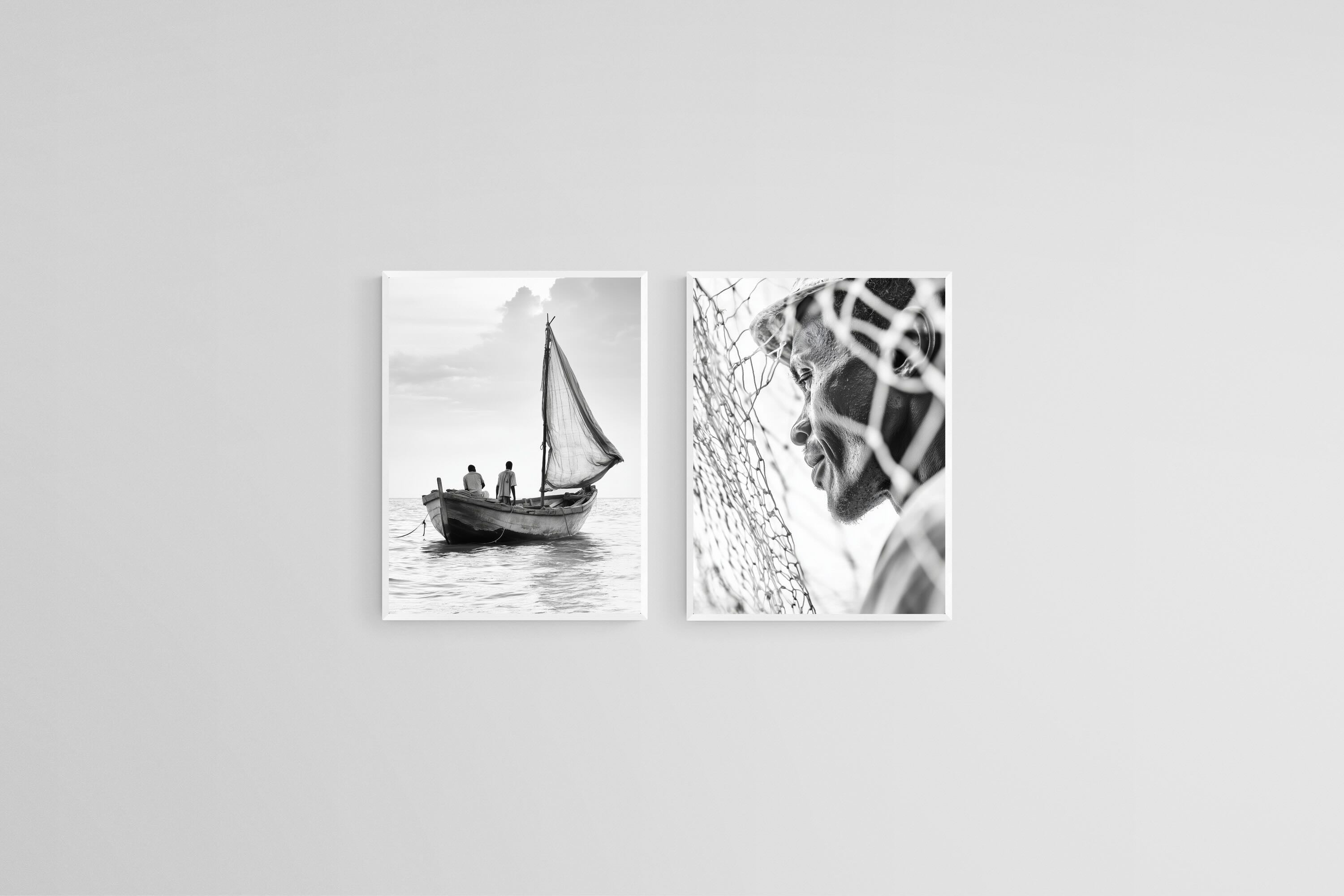 Freetown Fishermen-Wall_Art-45 x 60cm (x2)-Mounted Canvas-White-Pixalot