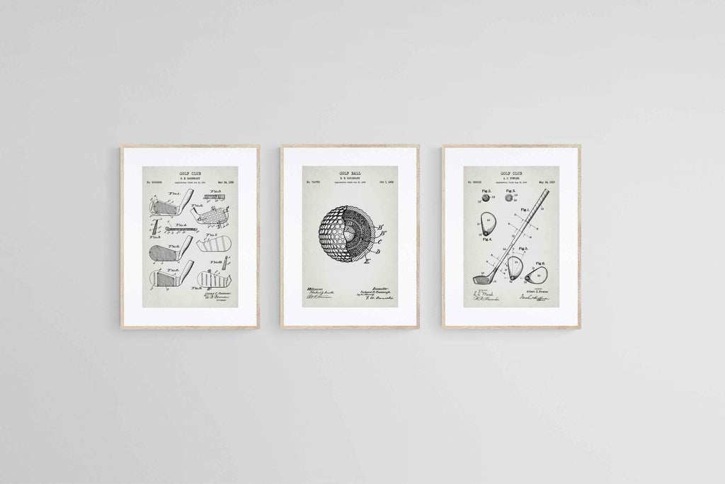 Golf Patents Set-Wall_Art-45 x 60cm (x3)-Framed Print-Wood-Pixalot