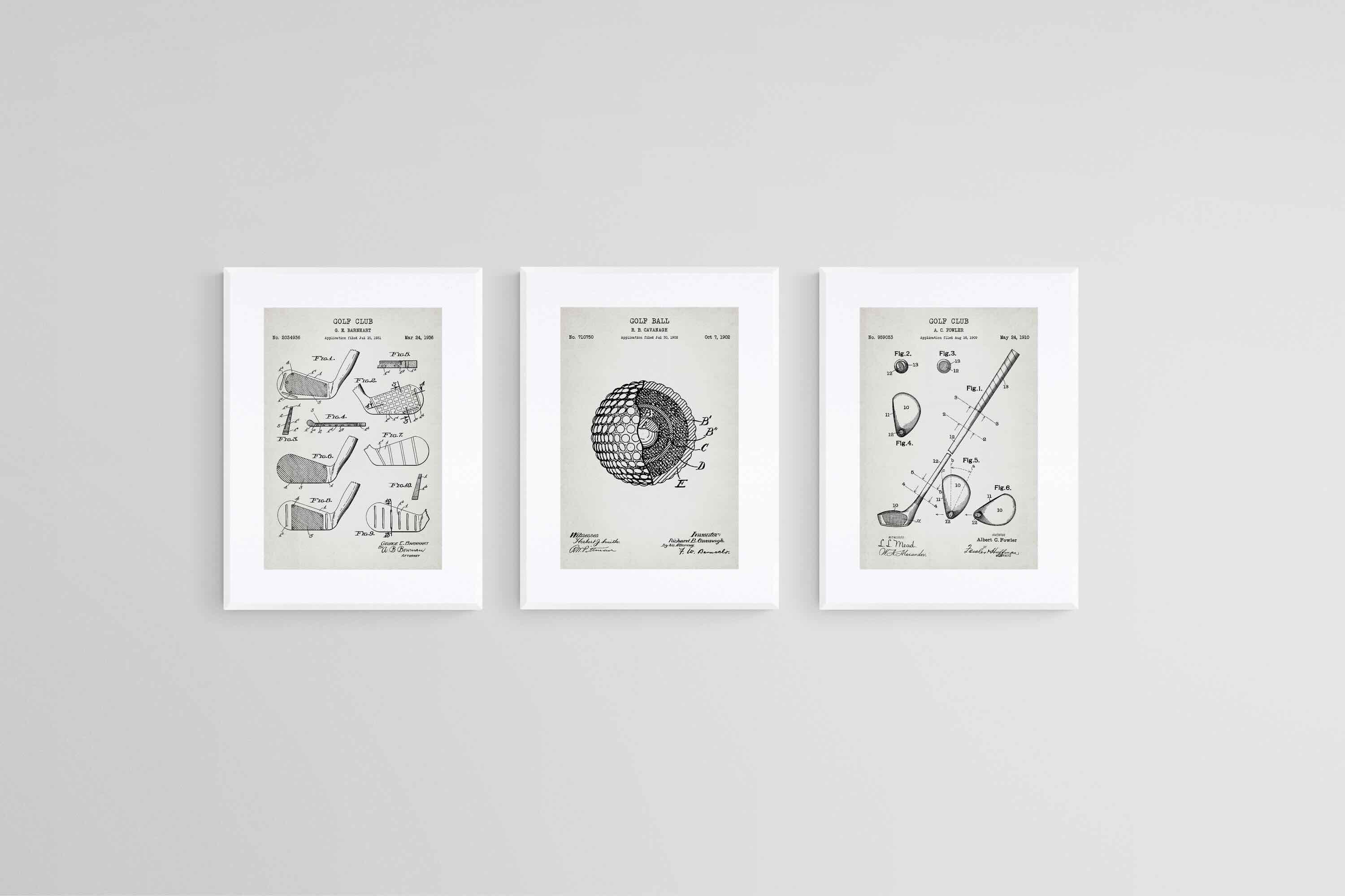 Golf Patents Set-Wall_Art-45 x 60cm (x3)-Framed Print-White-Pixalot