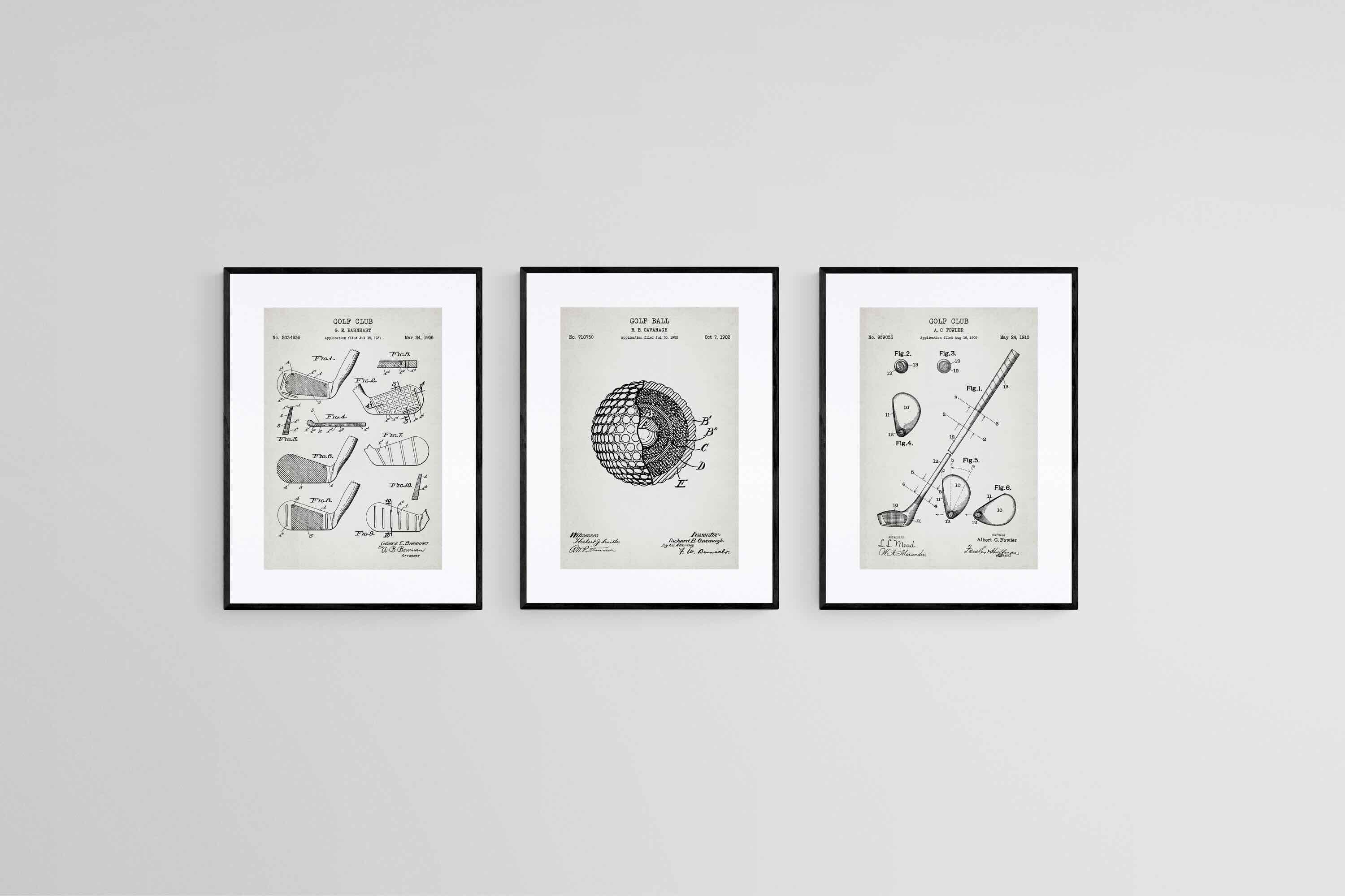Golf Patents Set-Wall_Art-45 x 60cm (x3)-Framed Print-Black-Pixalot