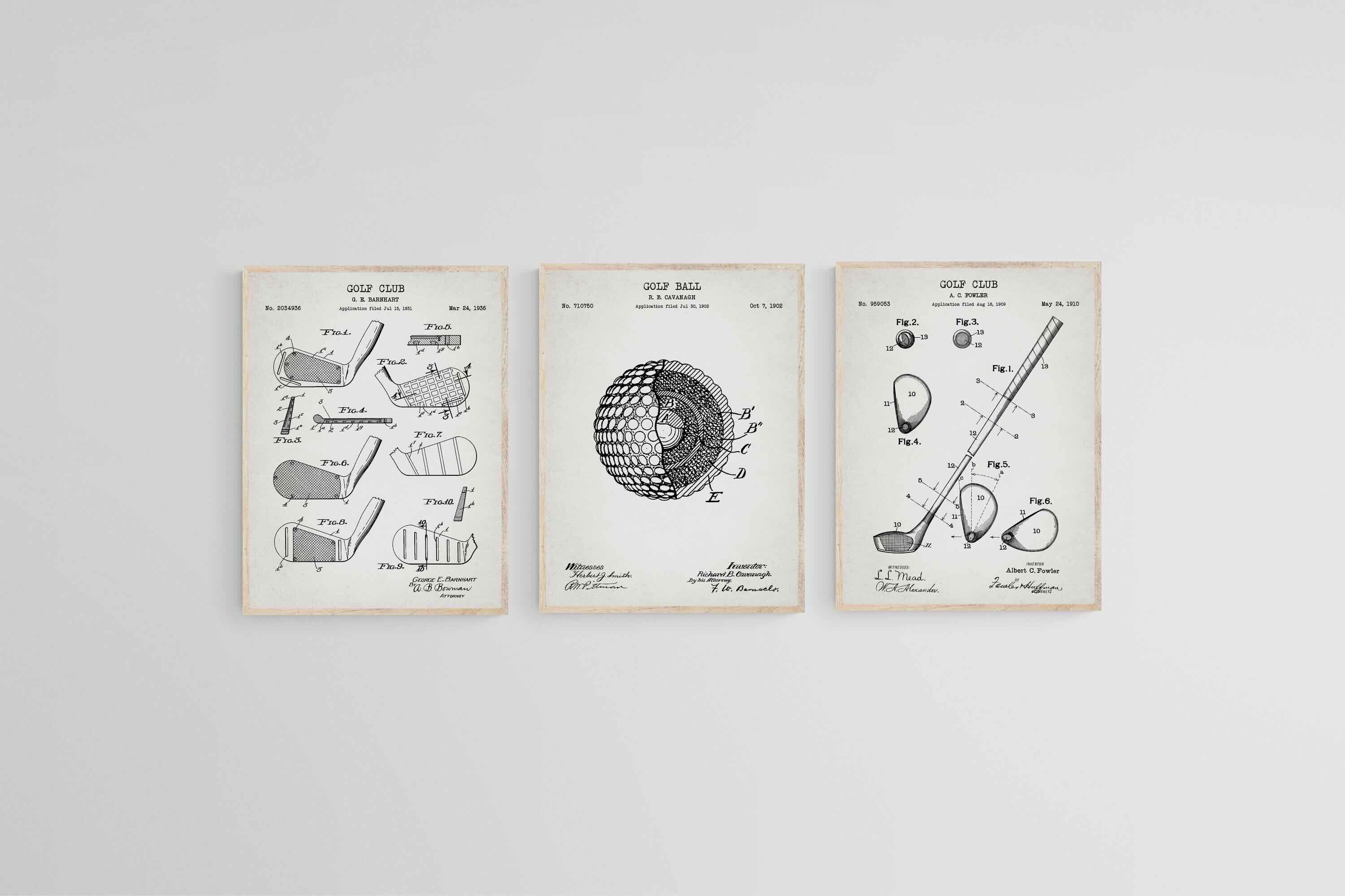 Golf Patents Set-Wall_Art-45 x 60cm (x3)-Mounted Canvas-Wood-Pixalot