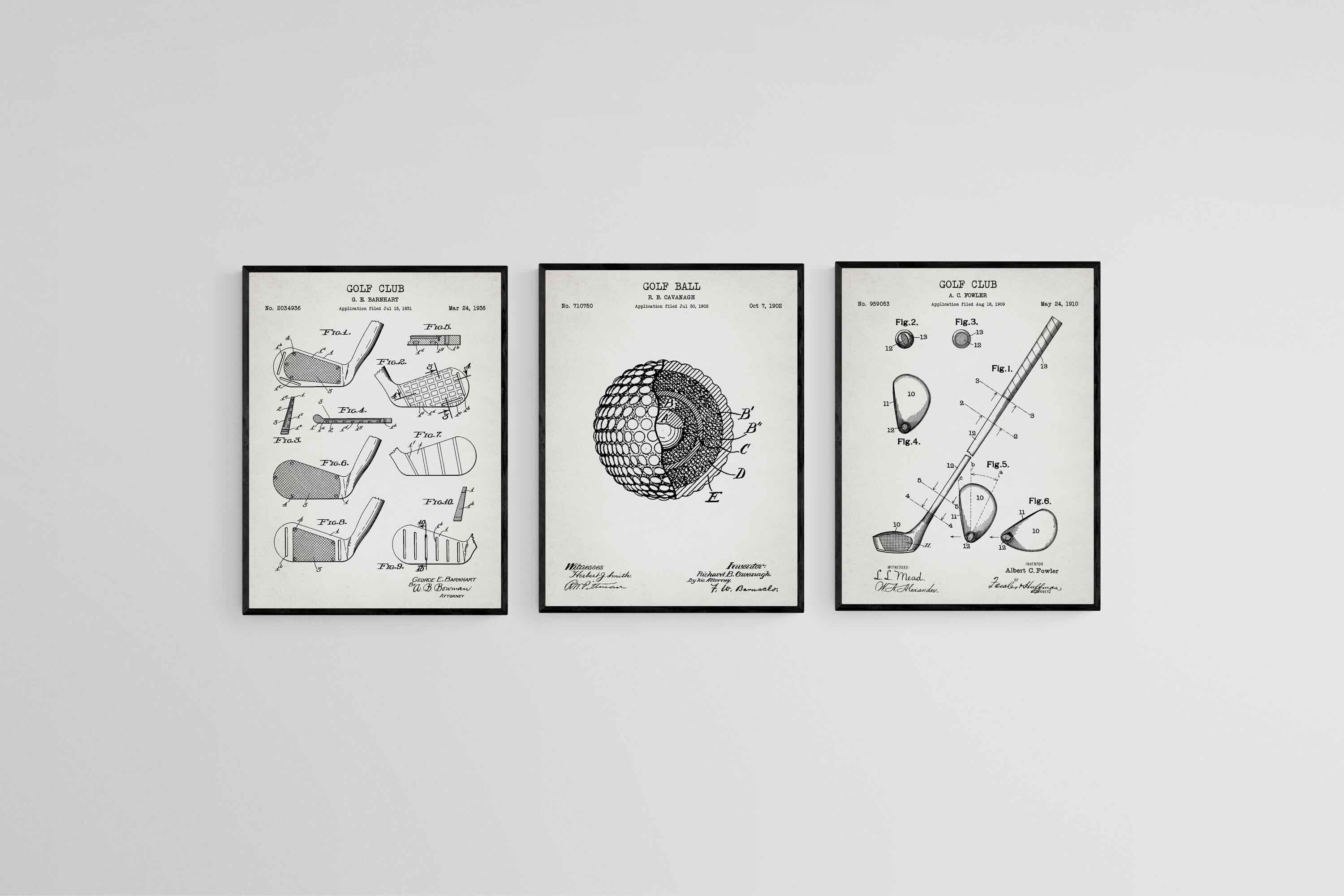 Golf Patents Set-Wall_Art-45 x 60cm (x3)-Mounted Canvas-Black-Pixalot