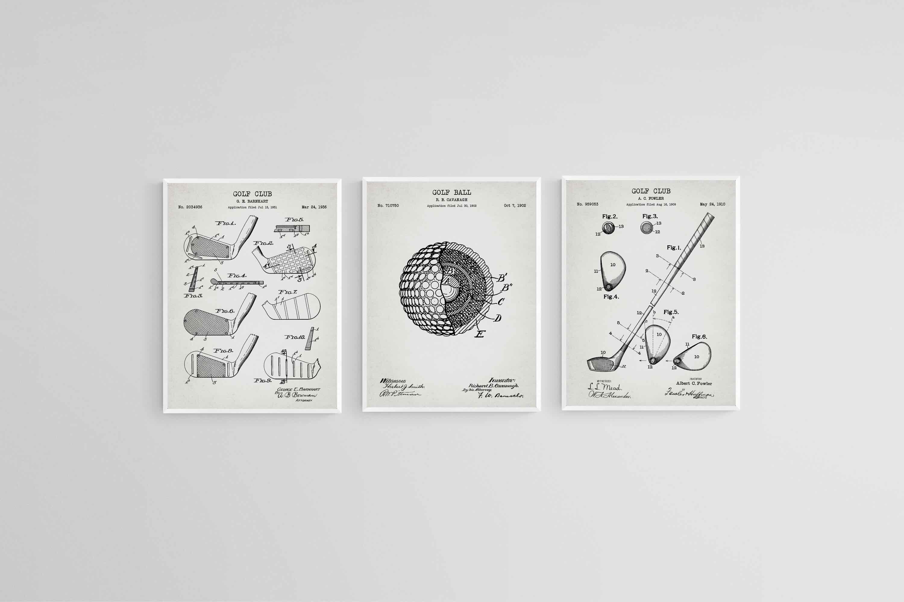 Golf Patents Set-Wall_Art-45 x 60cm (x3)-Mounted Canvas-White-Pixalot