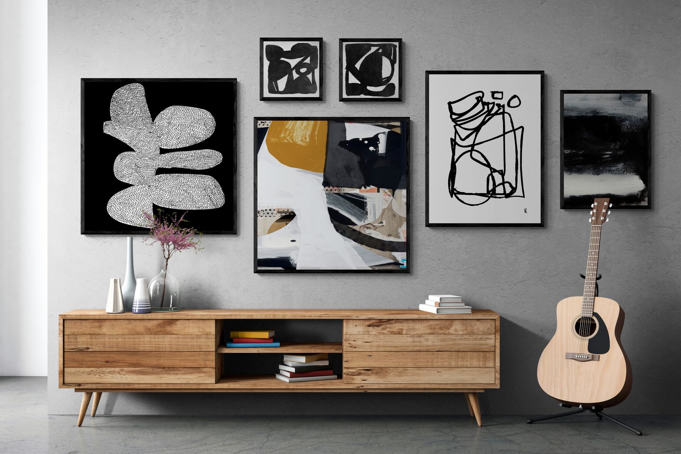 Hobday "Brash" Gallery Wall Set-Wall_Art-Mounted Canvas-Black-Pixalot