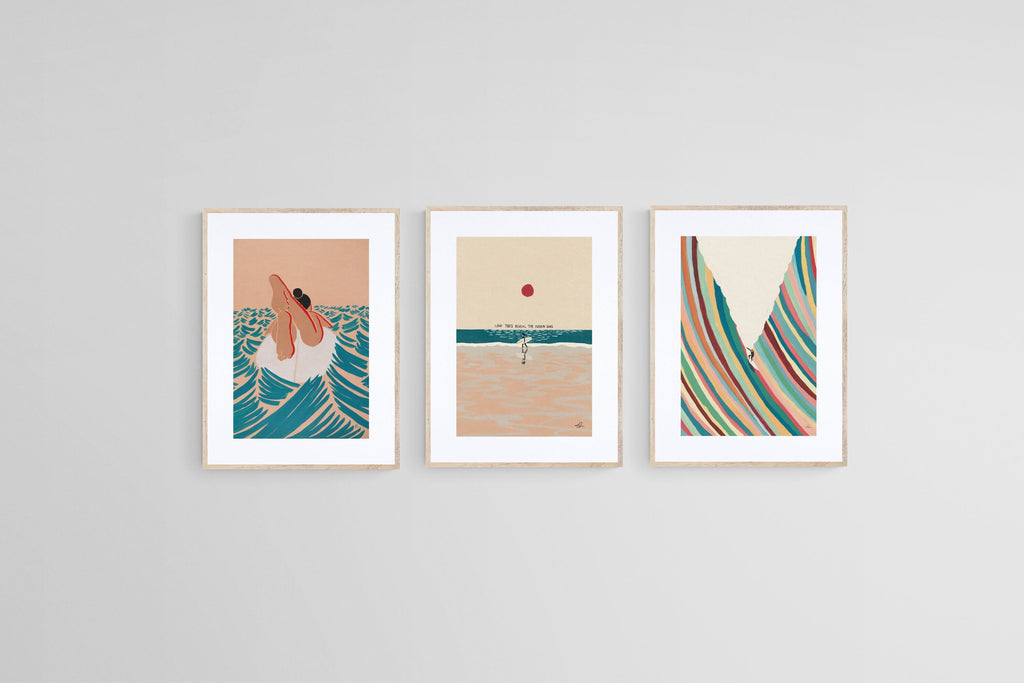Illustrative Surfer Set-Wall_Art-45 x 60cm (x3)-Framed Print-Wood-Pixalot
