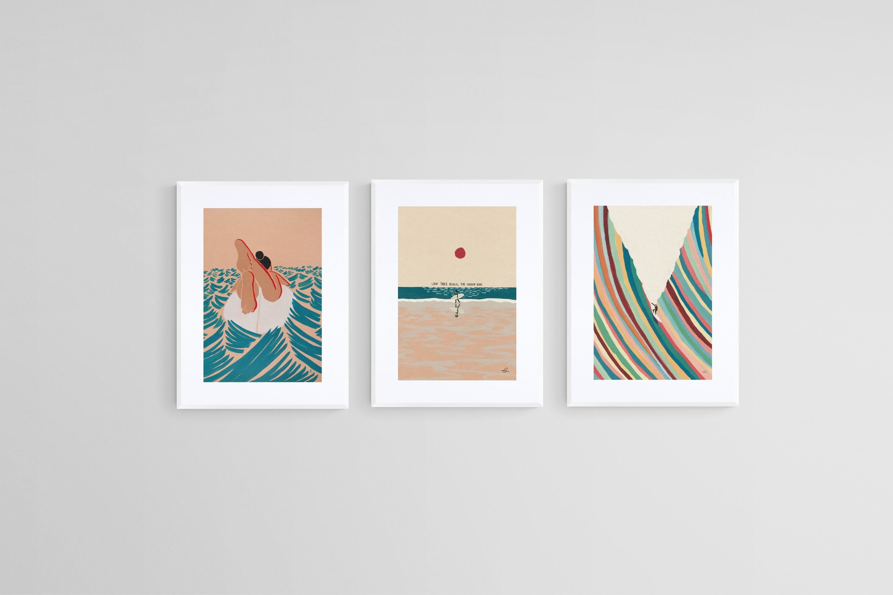Illustrative Surfer Set-Wall_Art-45 x 60cm (x3)-Framed Print-White-Pixalot