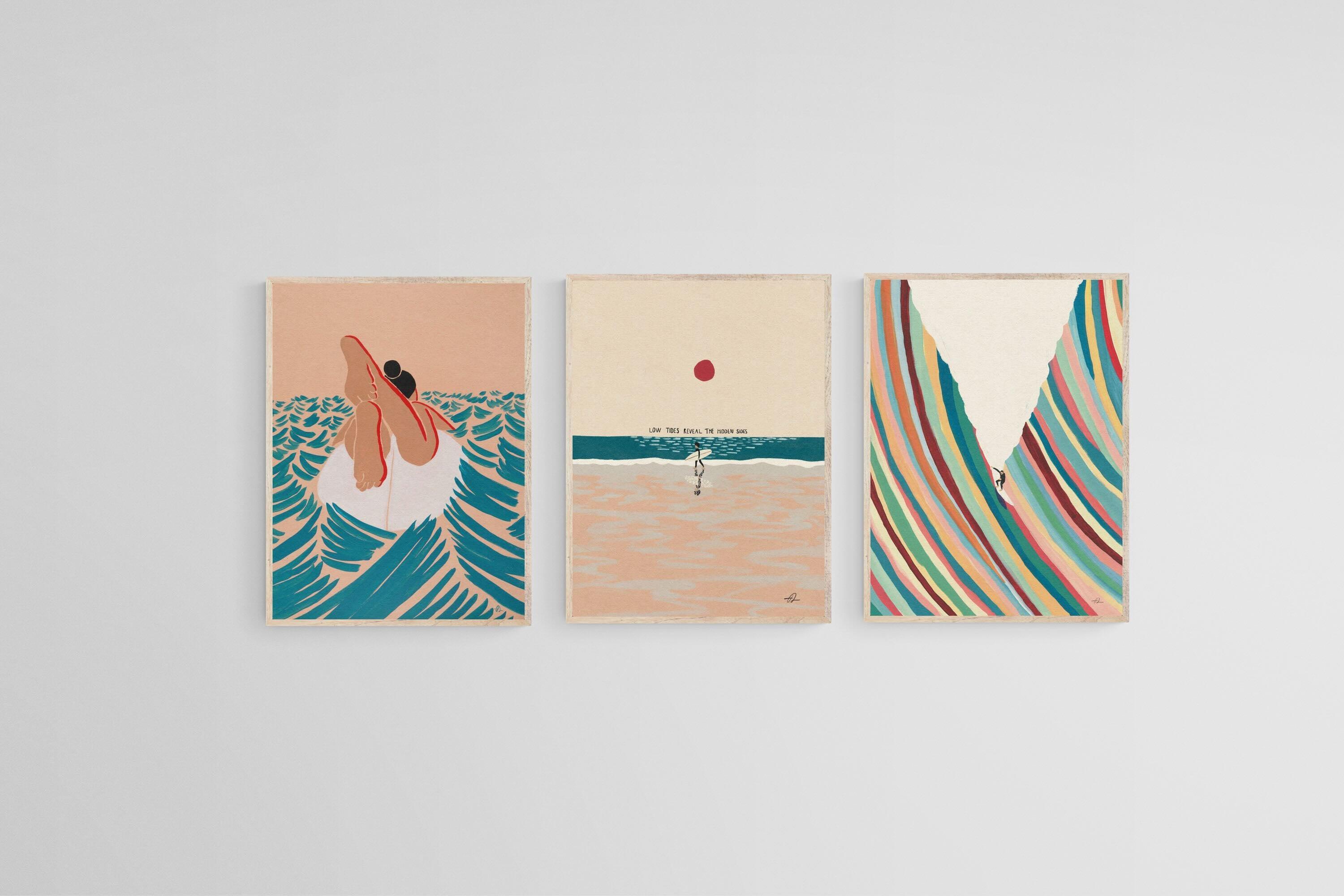 Illustrative Surfer Set-Wall_Art-45 x 60cm (x3)-Mounted Canvas-Wood-Pixalot