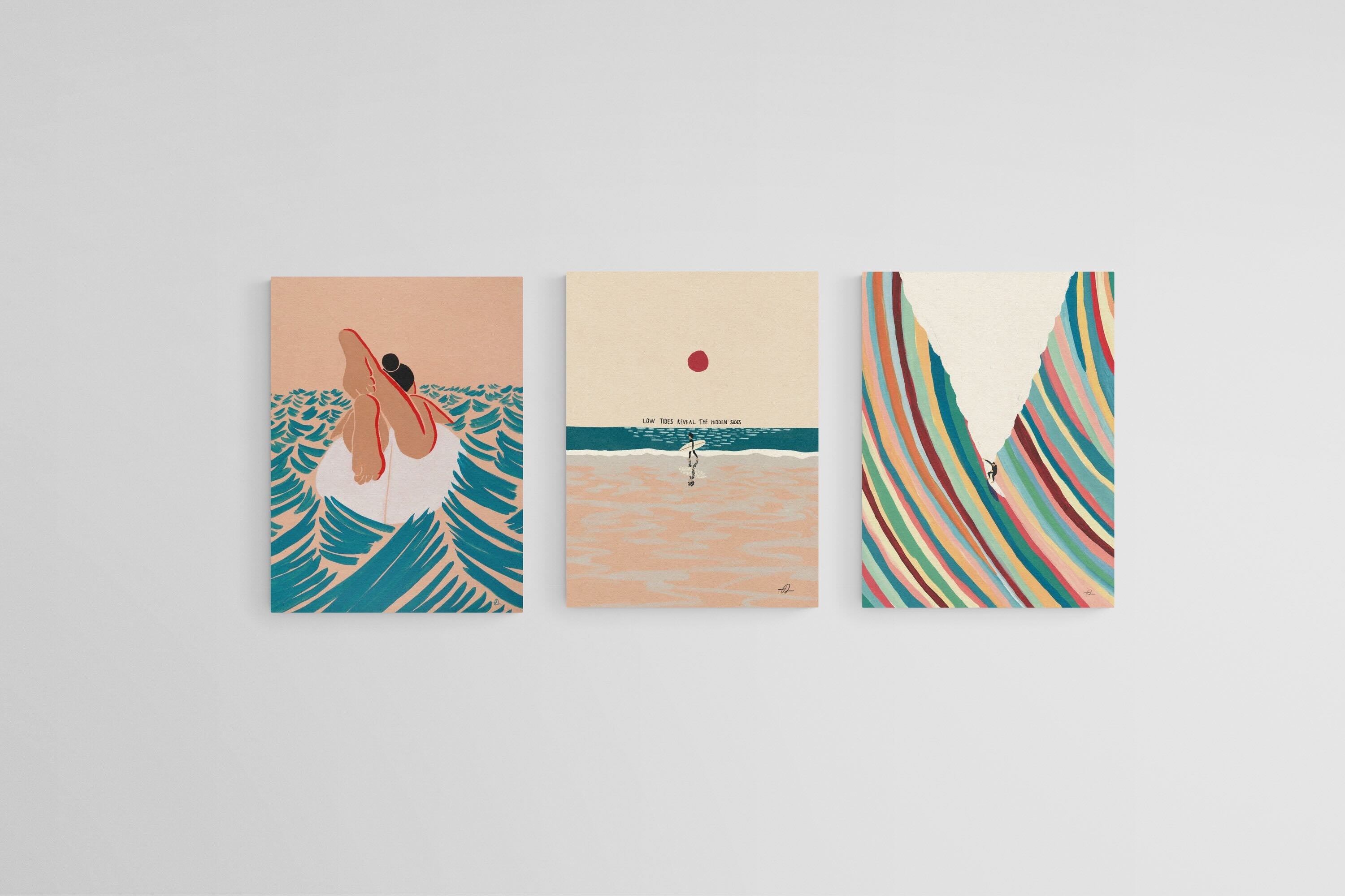 Illustrative Surfer Set-Wall_Art-45 x 60cm (x3)-Mounted Canvas-No Frame-Pixalot