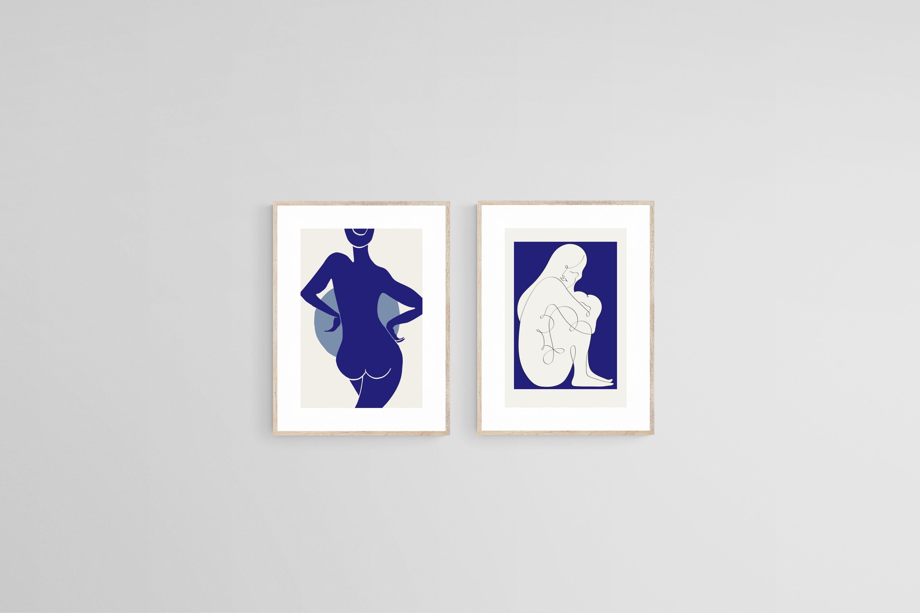 Indigo Nudes-Wall_Art-45 x 60cm (x2)-Framed Print-Wood-Pixalot