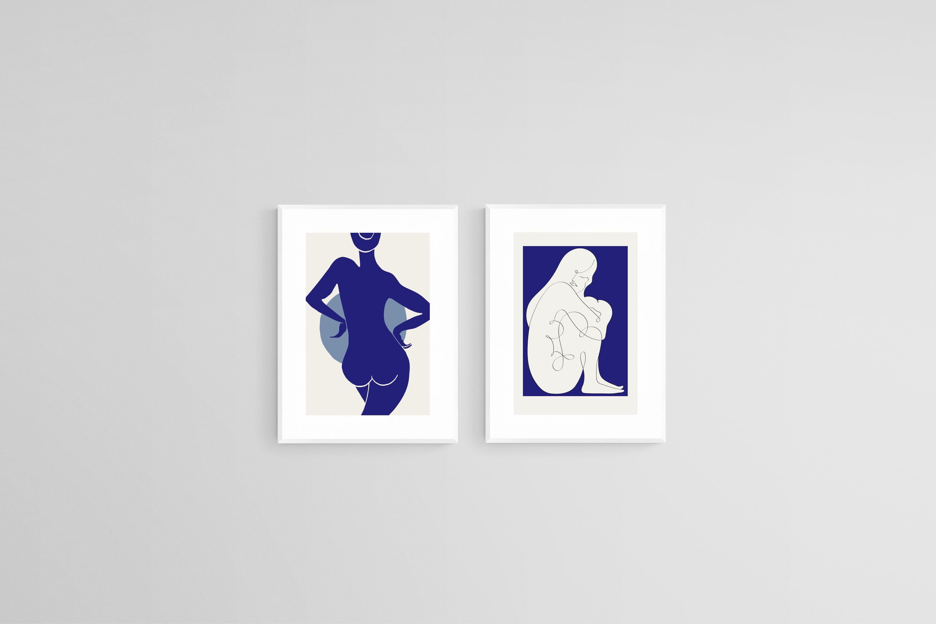 Indigo Nudes-Wall_Art-45 x 60cm (x2)-Framed Print-White-Pixalot