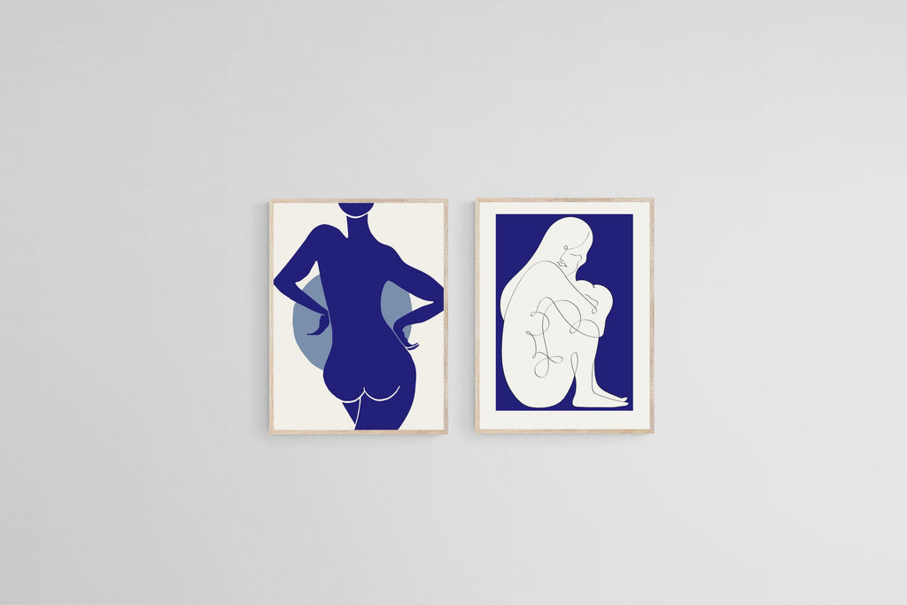 Indigo Nudes-Wall_Art-45 x 60cm (x2)-Mounted Canvas-Wood-Pixalot