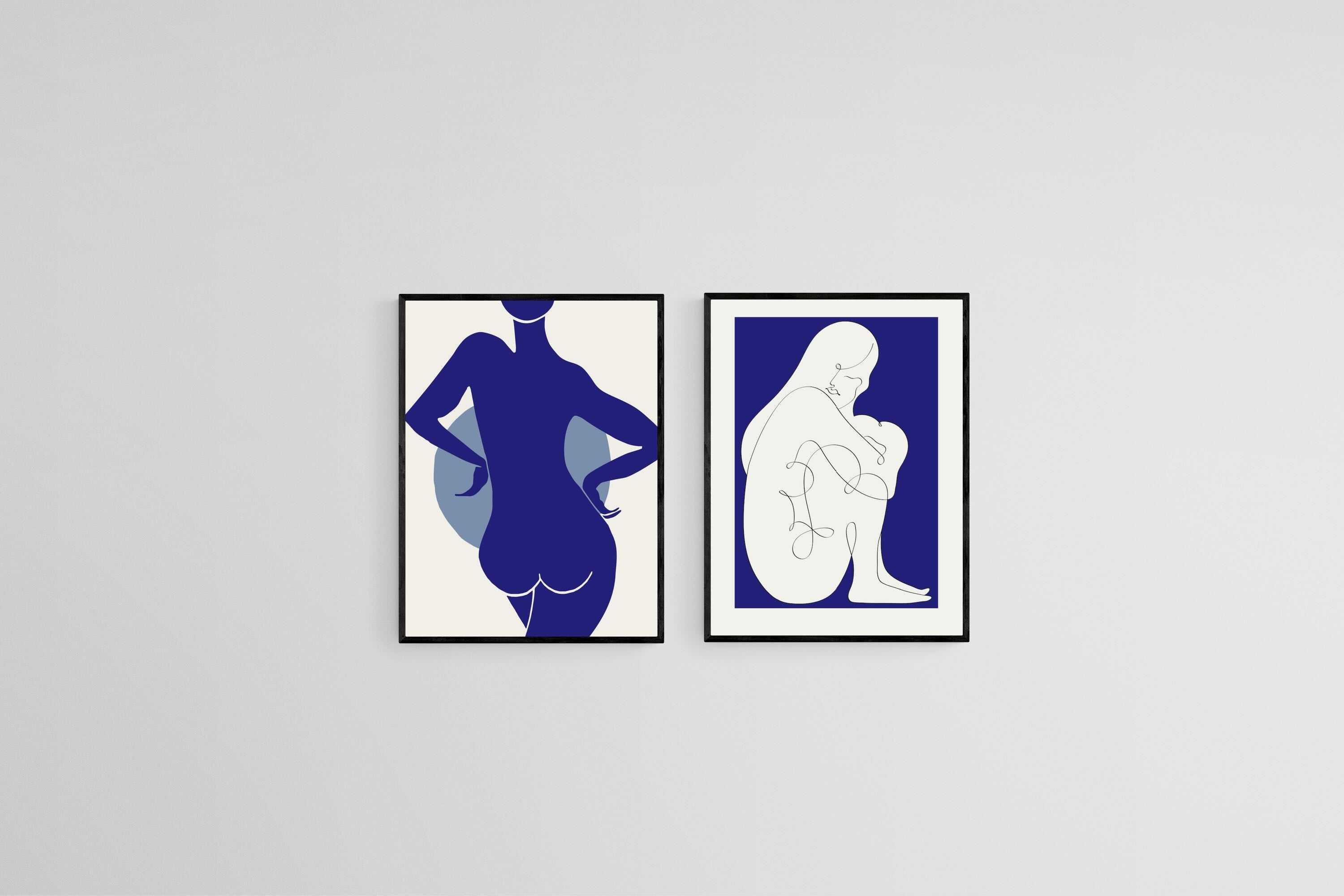 Indigo Nudes-Wall_Art-45 x 60cm (x2)-Mounted Canvas-Black-Pixalot