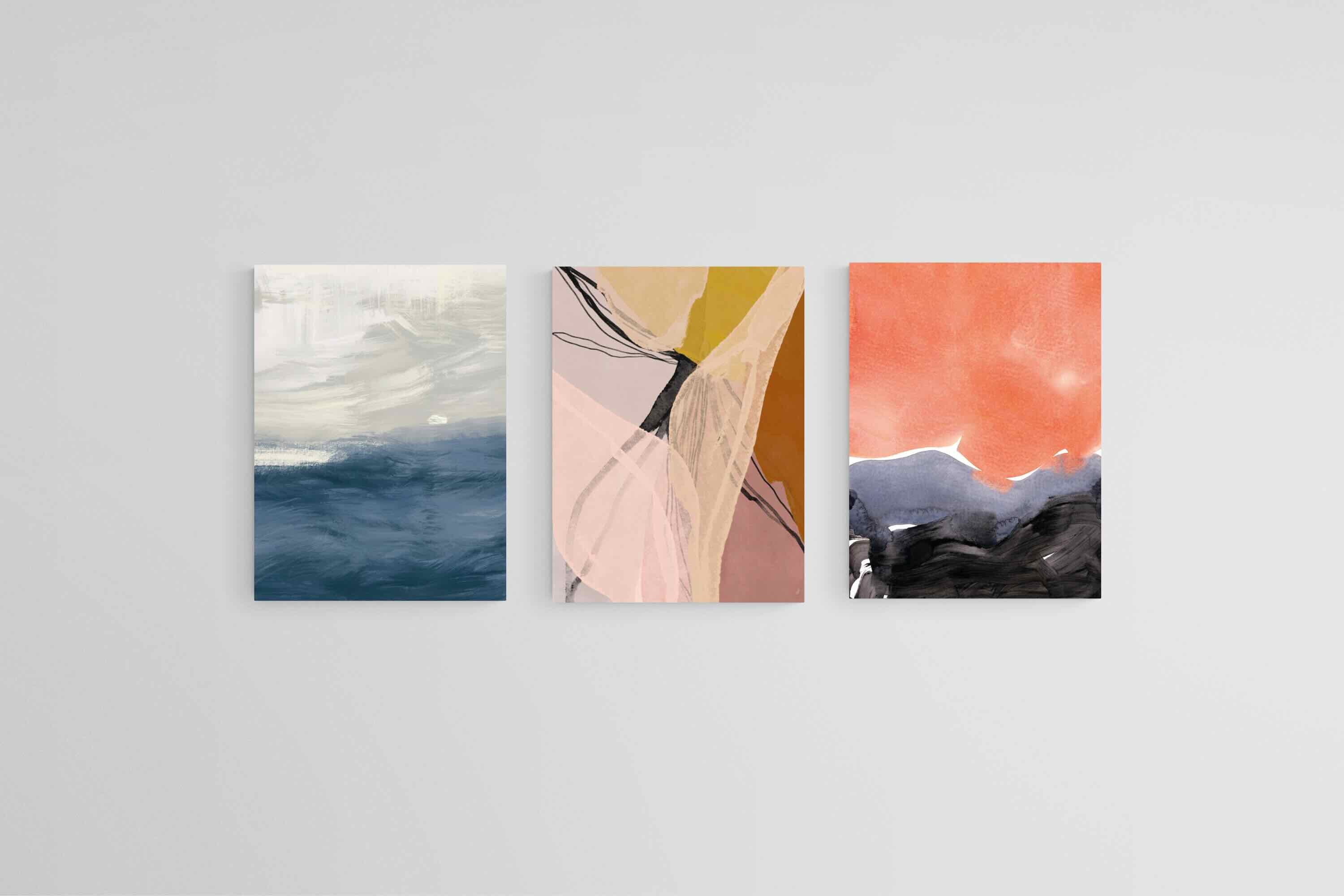 Joyful Abstract Set-Wall_Art-45 x 60cm (x3)-Mounted Canvas-No Frame-Pixalot