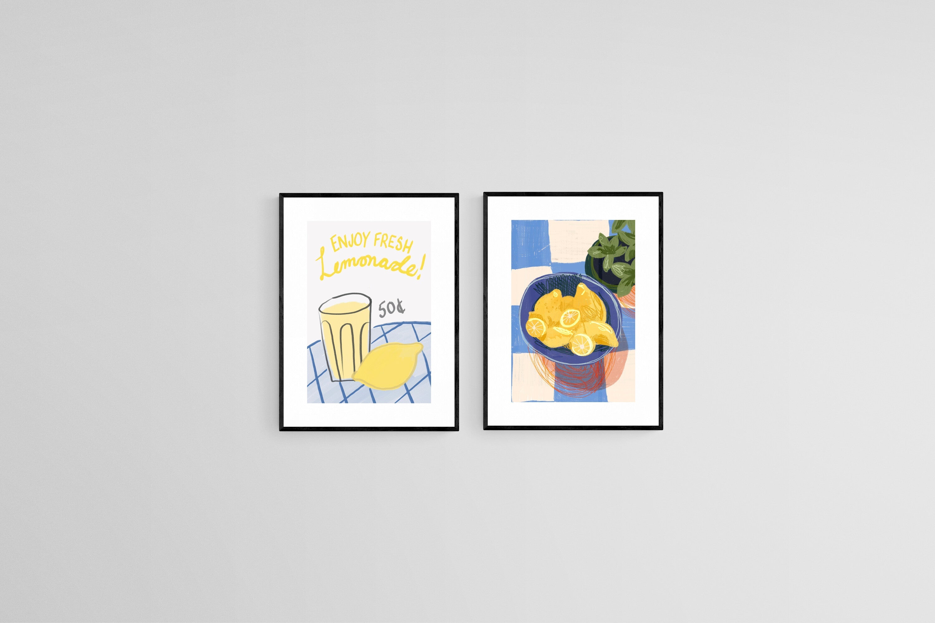 Lemonade Set-Wall_Art-45 x 60cm (x2)-Framed Print-Black-Pixalot