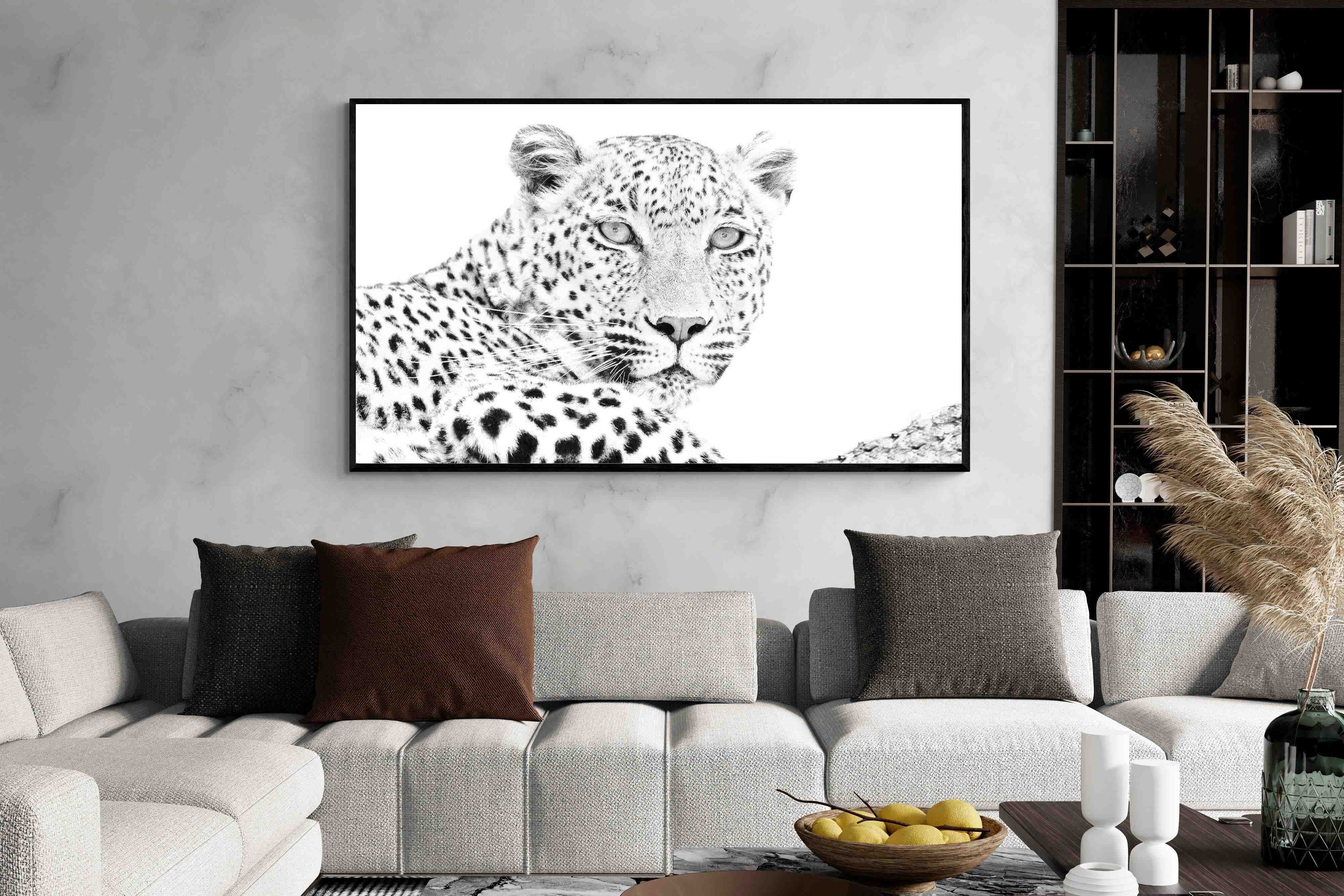 Leopard black and white canvas print with wooden canvas holder