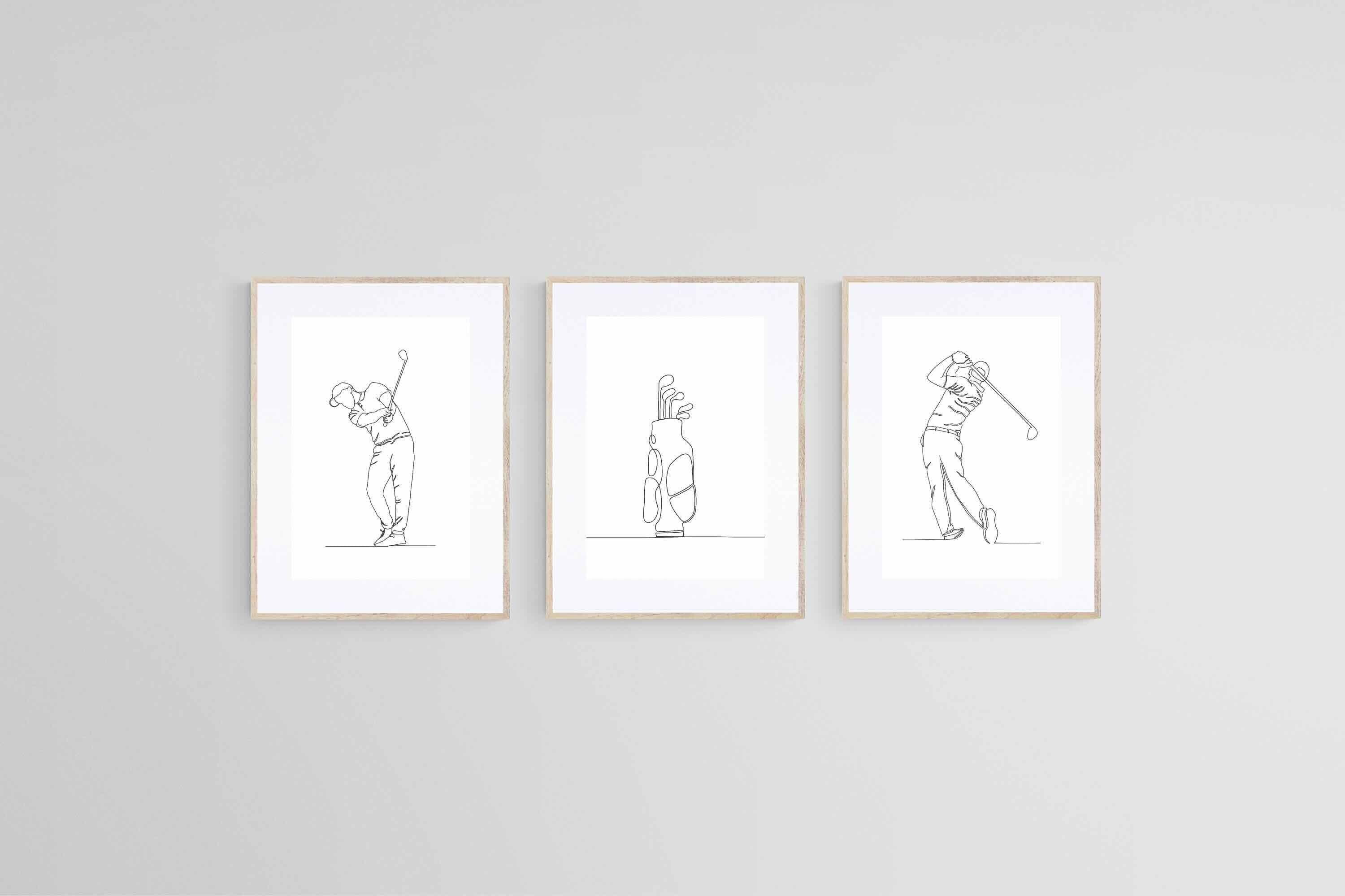 Line Drawn Golfer Set-Wall_Art-45 x 60cm (x3)-Framed Print-Wood-Pixalot