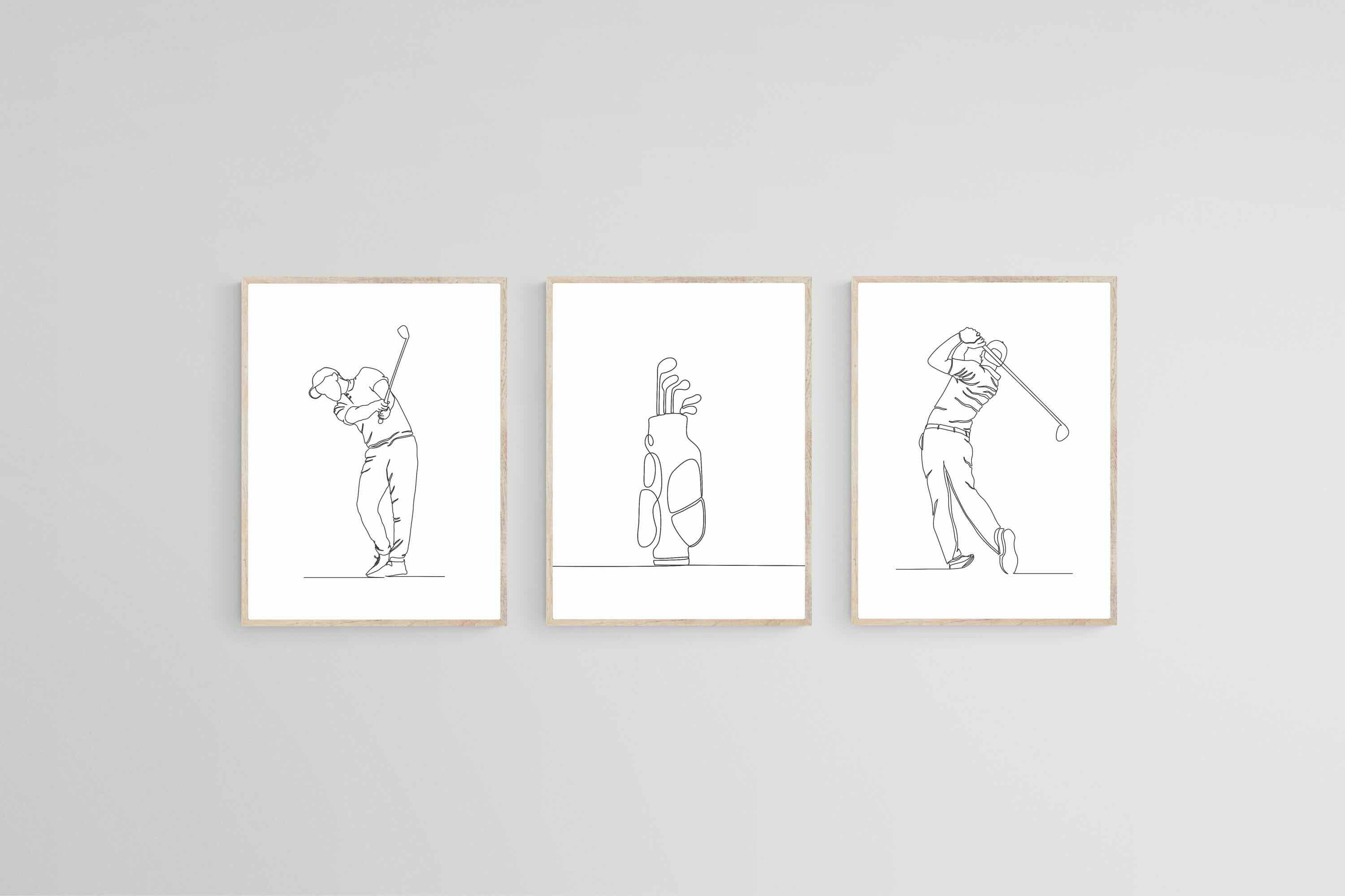 Line Drawn Golfer Set-Wall_Art-45 x 60cm (x3)-Mounted Canvas-Wood-Pixalot